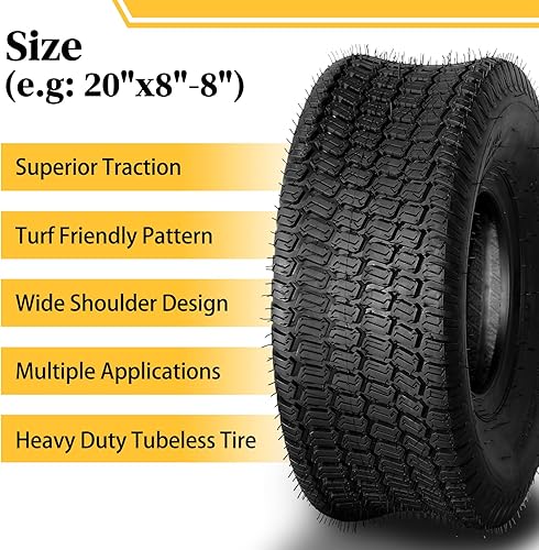 Miniatura 6 de AutoForever Juego de 2 neumáticos para cortacésped de 20 x 8.00-8 pulgadas, 20 x 8 x 8 pulgadas, para tractor de jardín, carrito de golf, sin