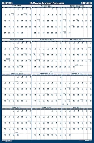 House of Doolittle Calendario académico de pared laminado 2024-2025, reversible, 24 x 37 pulgadas, julio - junio (HOD395-25)