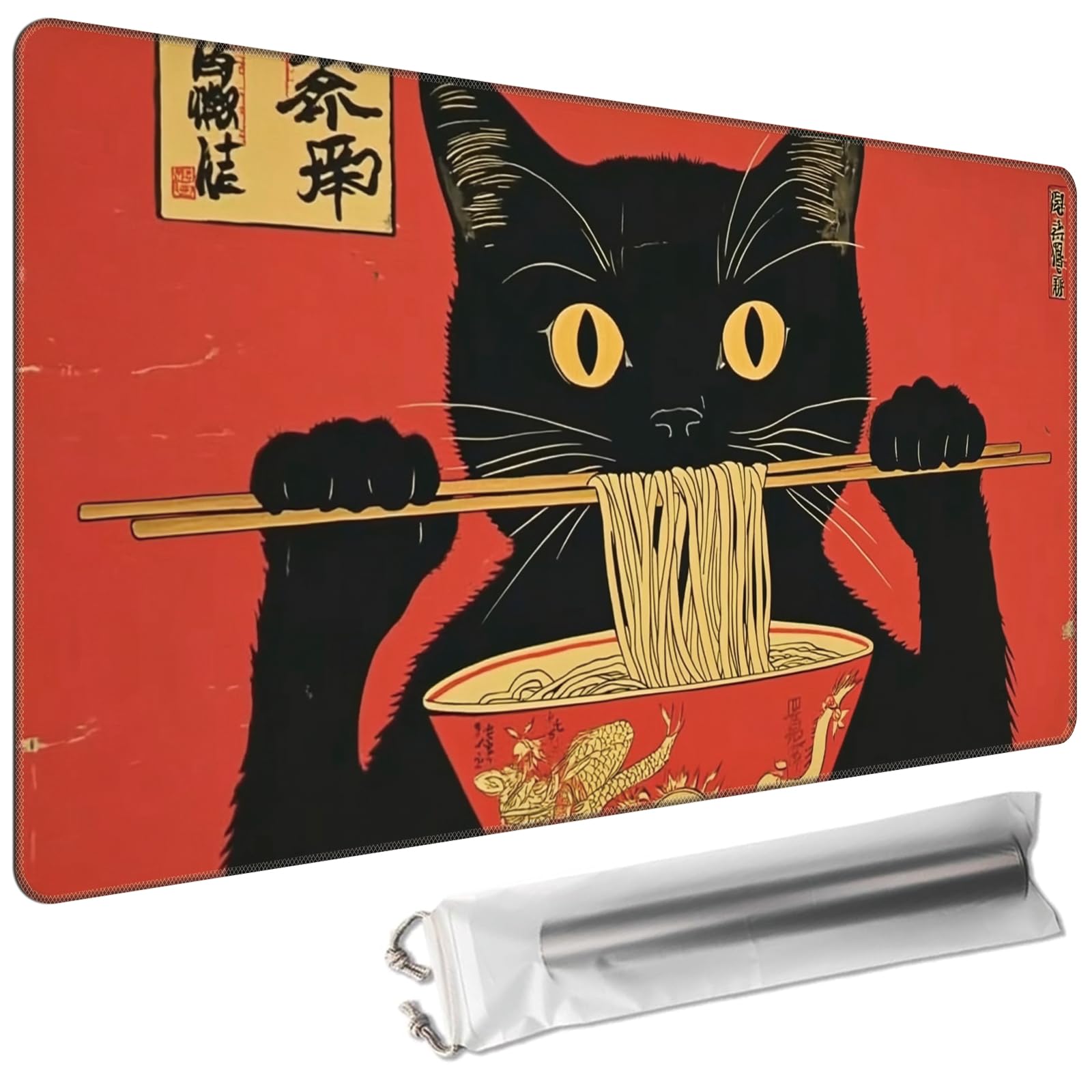 Cdkfxjy MTG Playmat 27.5 x 15.7in Includes Storage Bag,TCG Playmat with Soft Surface Premium Non-Slip Rubber Backing Stitched Edges Durable Gaming Mat,Cat Eating Ramen โ image 1