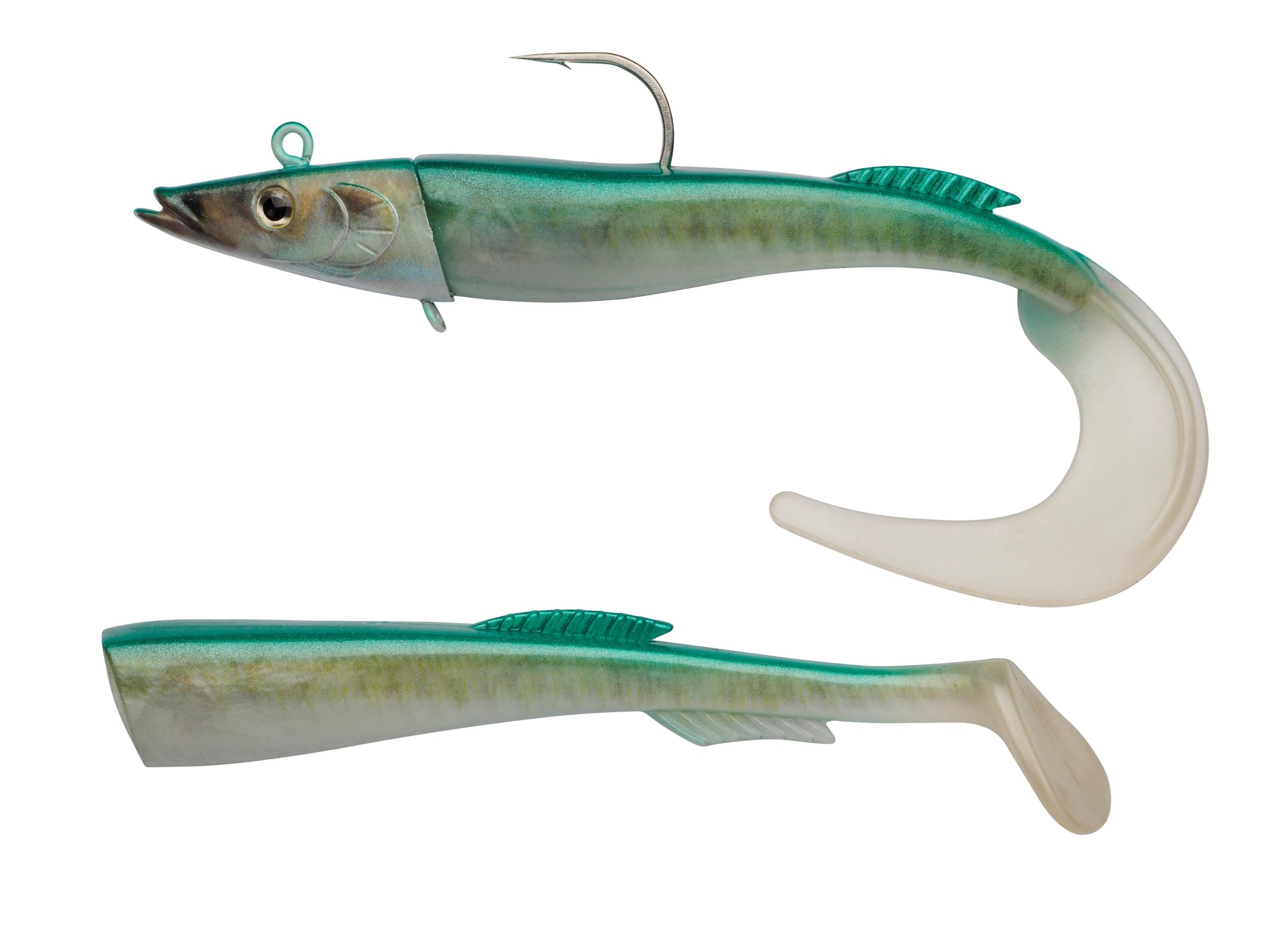Berkley PowerBait® Power® Sandeel; Realistic Soft Plastic Lure for Saltwater Fishing; Curly & Paddle Tail Options; Scented Swimbait for Seabass, Cod, Pollock, Halibut & Coalfish, 15cm, Kaki