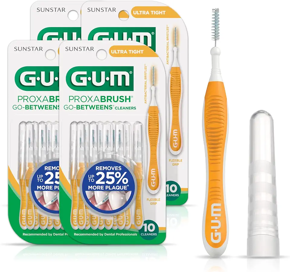 GUM Proxabrush Go-Betweens - Ultra Tight- Interdental Brushes - Soft Bristled Dental Picks for Plaque Removal Health - Safe for Braces &amp; Dental Devices, 10 Count (Pack of 4)