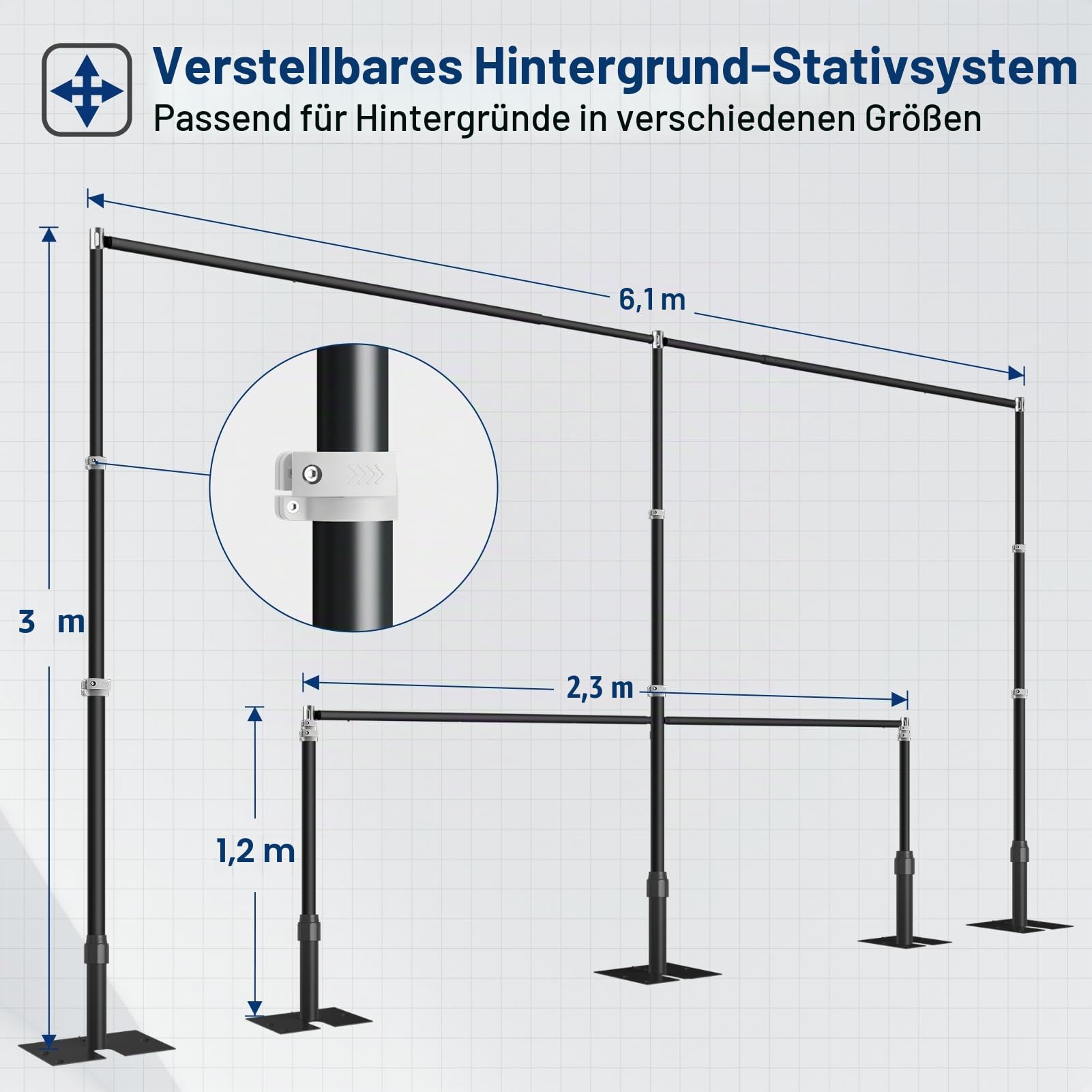 EMART Foto Hintergrund Ständer Schwarz,3x6m Große Hintergrundsystem