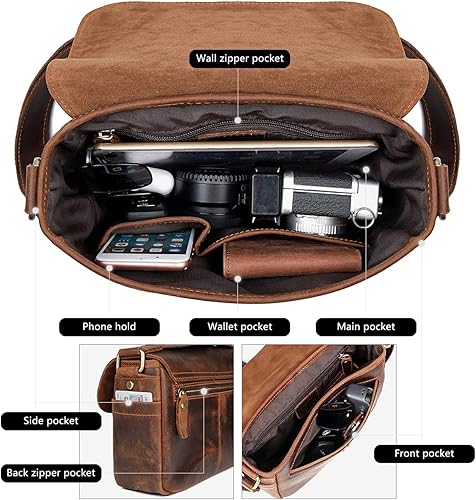 Miniatura 3 de YOGCI Bolso bandolera de cuero pequeño Satcel bolsa de hombro Crossbody para tablet iPad de 10 pulgadas marrón