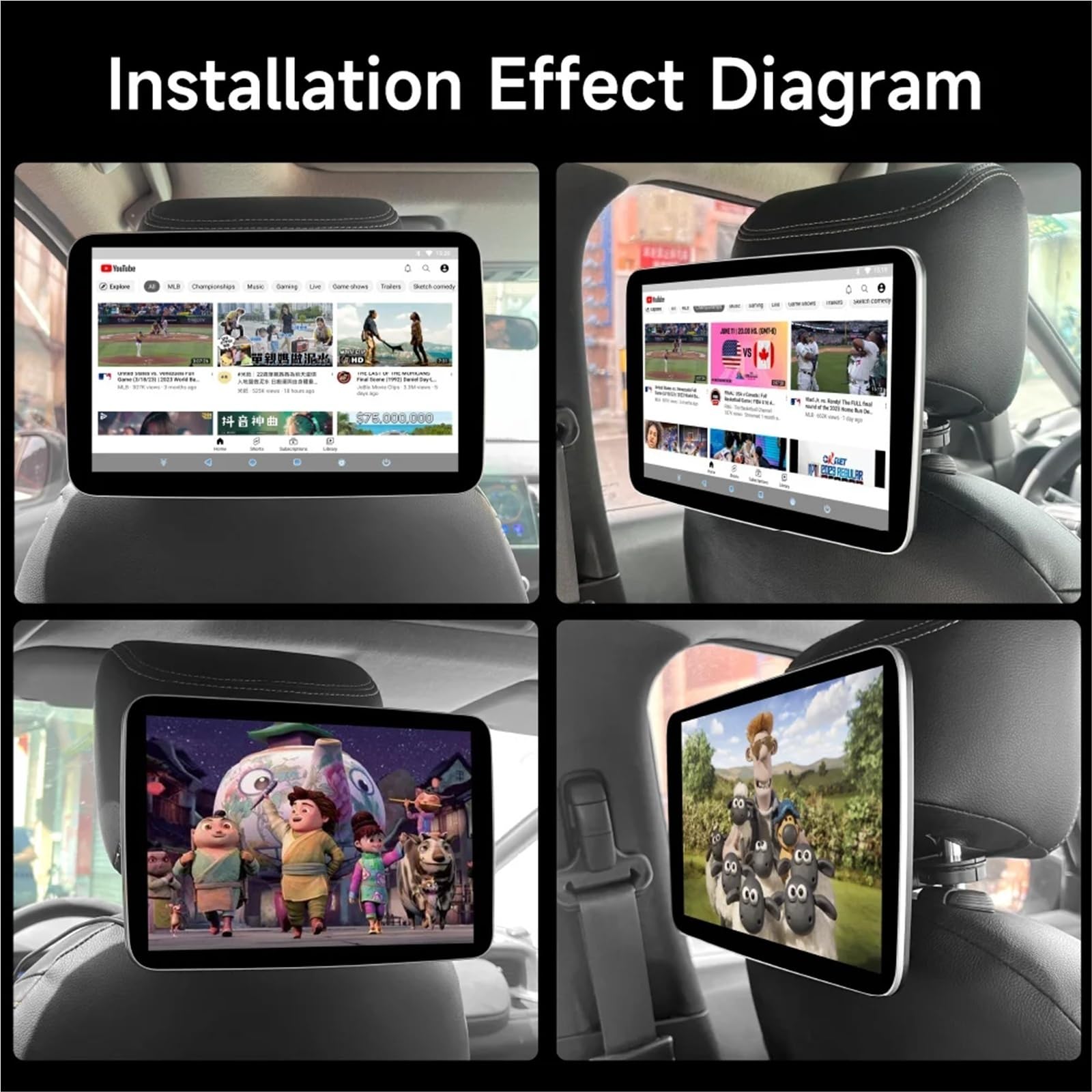 Pantallas de Coche Monitor de Asiento Trasero Reposacabezas Pantalla de TV Auto CarPlay WiFi Reproductor de películas y Videos en línea(2Units Full Screen)