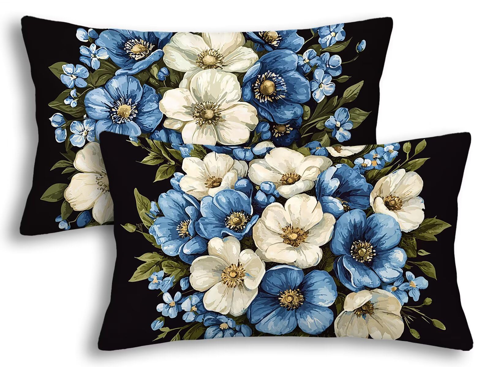 Housse de coussin extérieur imperméable 40x80 cm lot de 2 bleu en lin rectangulaire