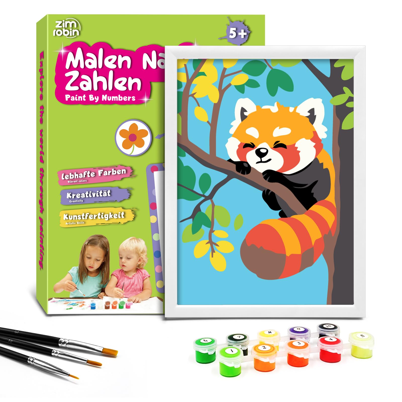 Kit Peinture Par Numéros Pour Enfants Dès 7 Ans – Tableau "Lionceau", Avec Cadre, Pinceaux Et Peintures