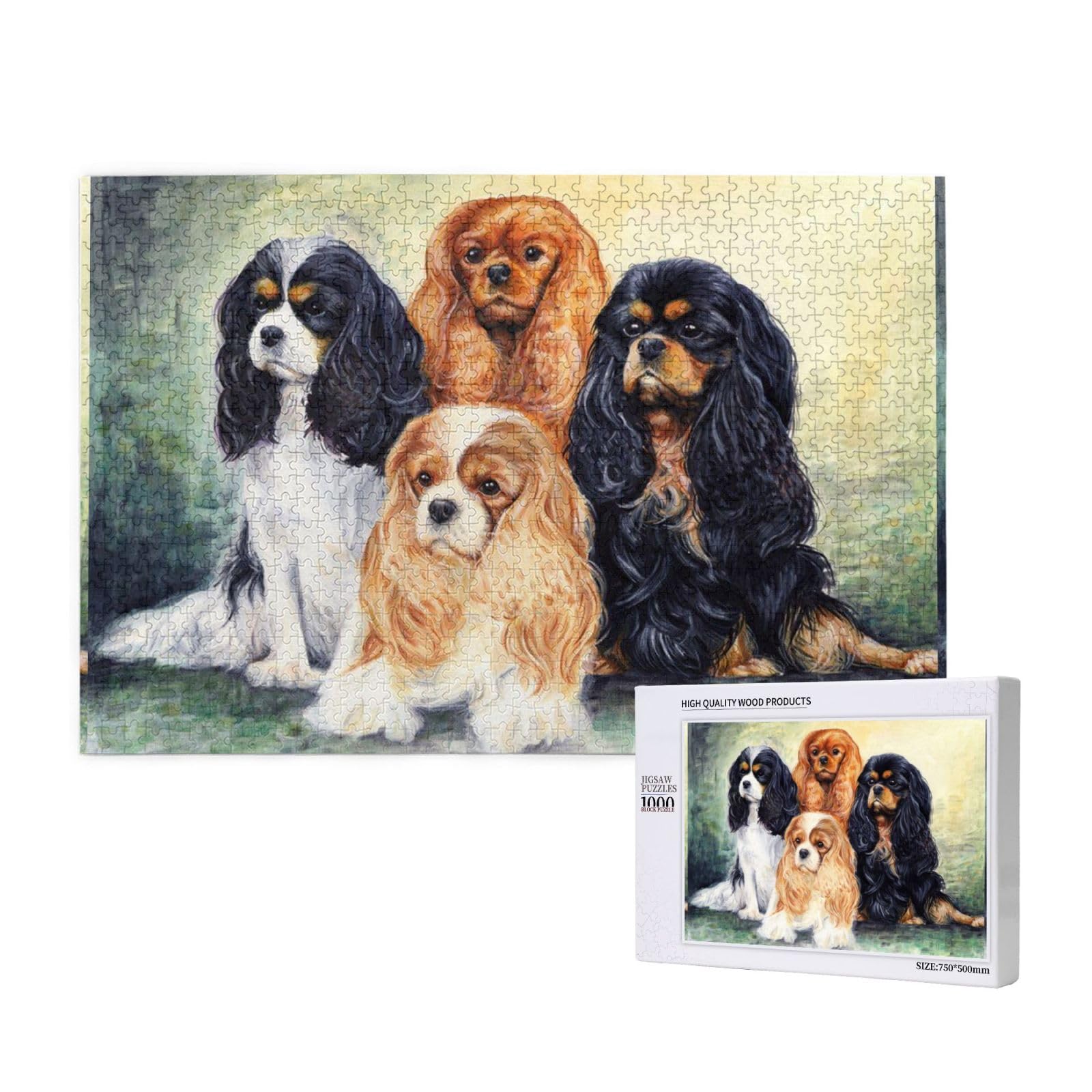 Gioco di puzzle per adulti, puzzle impegnativi, puzzle da 1000 pezzi, Cavalier King Charles Spaniel nero e dorato