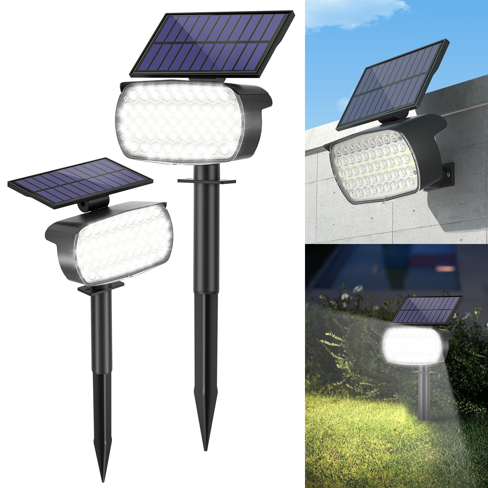 Solar Garden Lights - 108 LED Spot Lights, 6500K Cool White, Waterproof, Dusk-to-Dawn, Landscape Spotlights for Garden Pathway, Wall, Porch - 2 Pack
