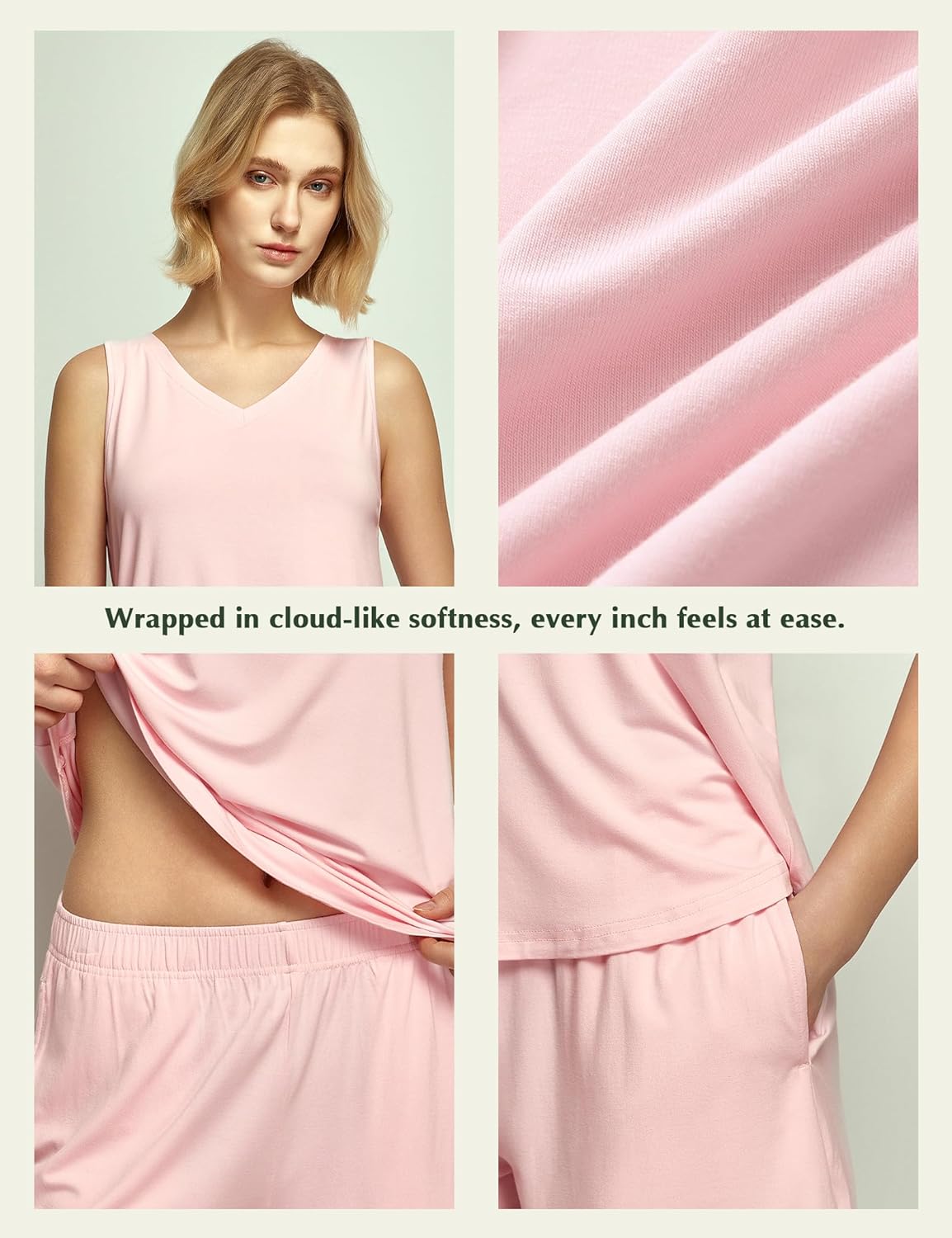GYS Viscose from Bamboo Pajamas for Women V Neck Tank Top with Shorts Sleep Sets - Image 3