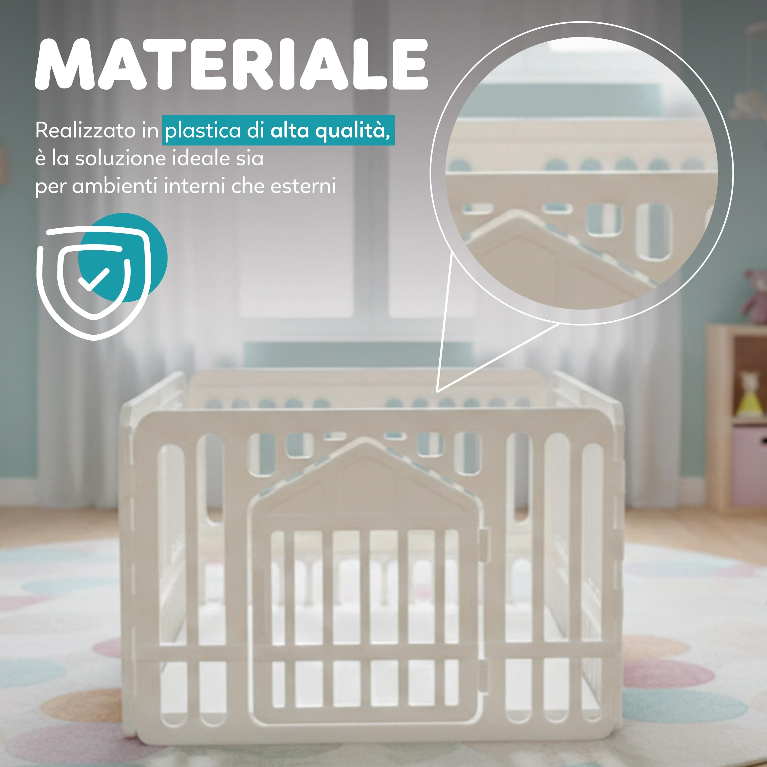 AqpetFriends Recinto per Cani da Interno 97x97x60h cm in plastica con Porta – Box Modulare colore Bianco per Cuccioli e Animali Domestici – Parco Recinzione per Casa, Gatti e Cani