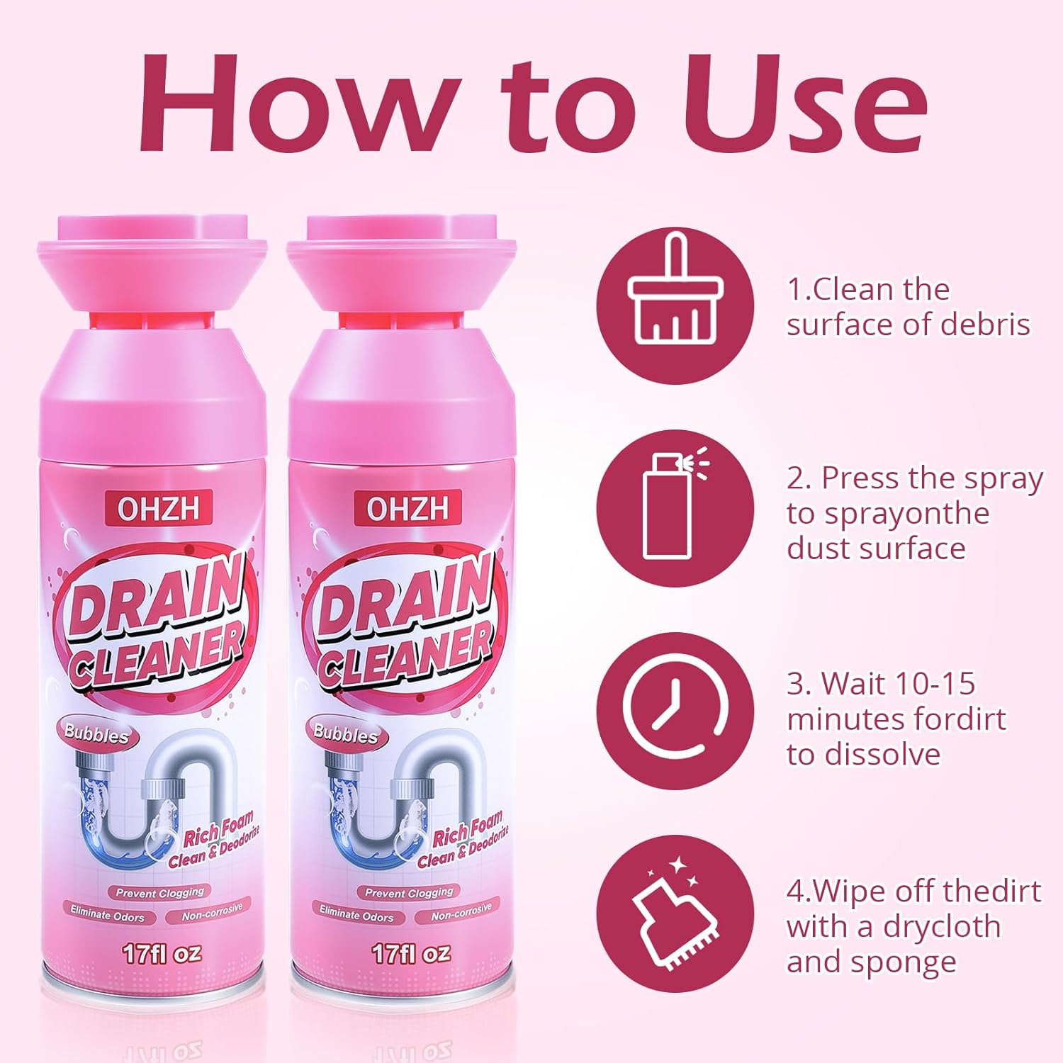 Foaming Drain Cleaner,Drain Clog Remover –Sink Cleaner and Deodorizer,Foaming Cleaners for Kitchen, Sinks, Shower Drains,Tub (1pc) - Image 3