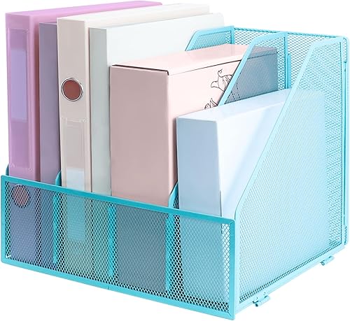 Miniatura 8 de Organizador de escritorio, soporte de archivo de revista de metal con 5 compartimentos verticales, organizador de archivos para suministros de 5