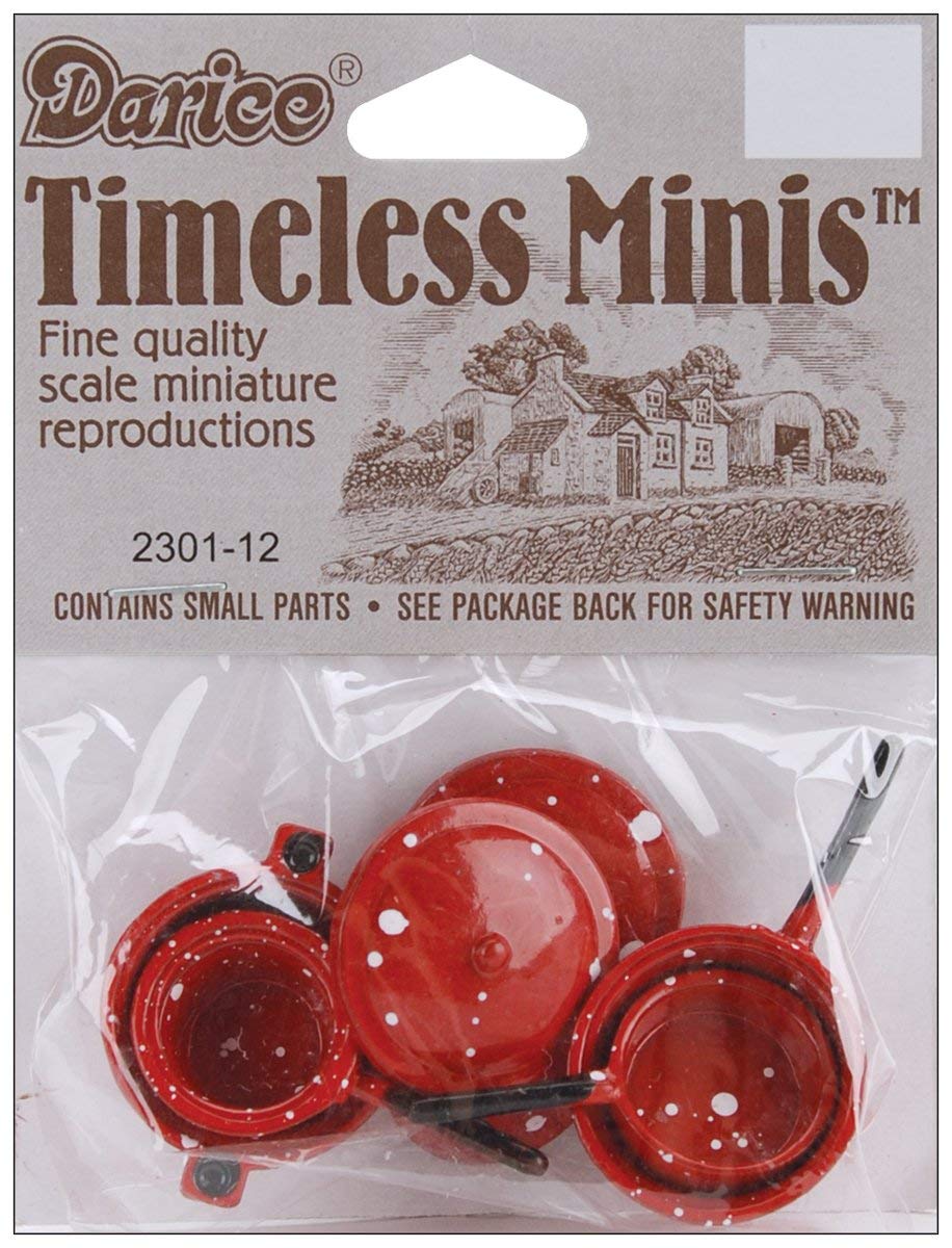 Miniatures-Red Pots & Lids 4/Pkg : solution pour meubler vos cuisines miniatures vides
