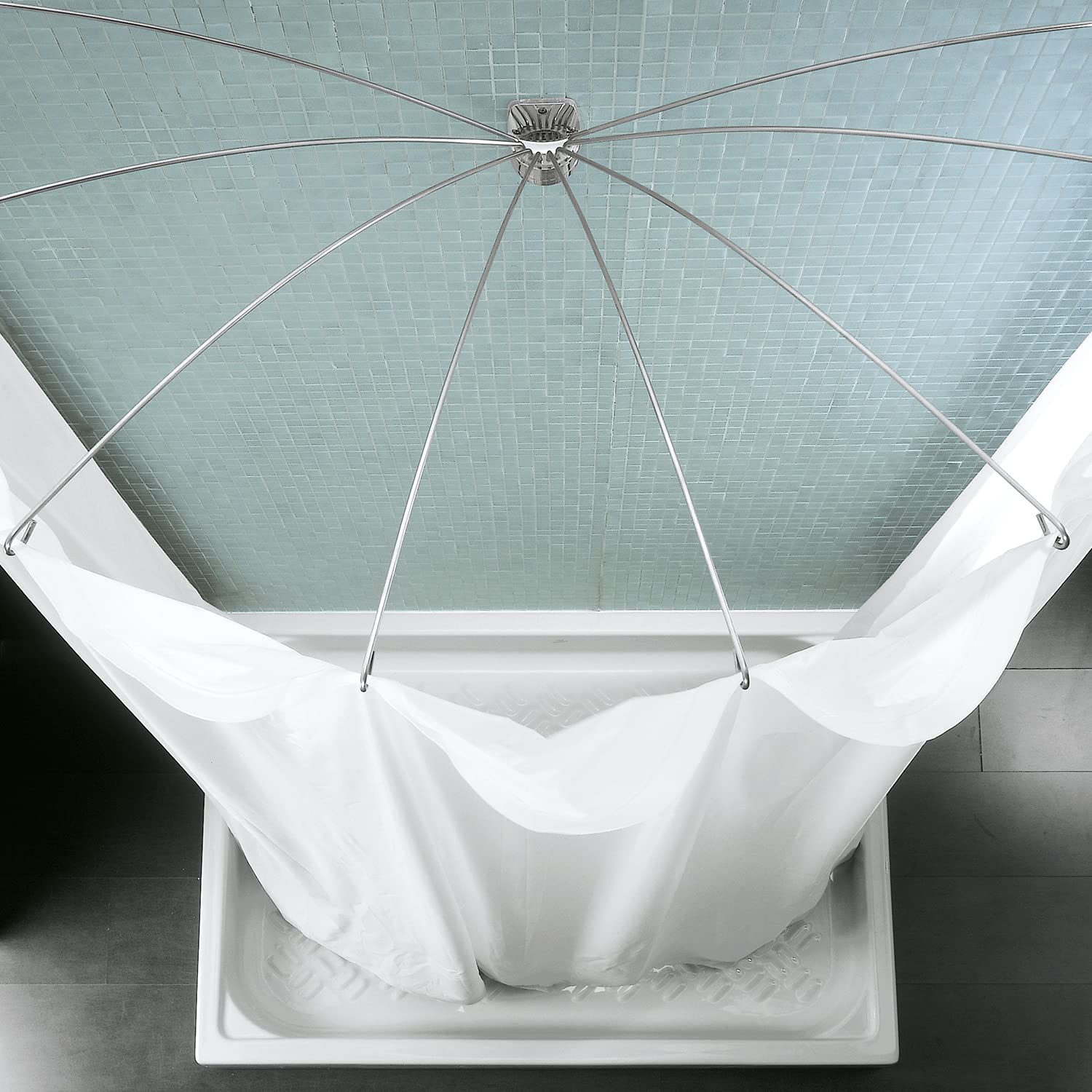 GEDY Pieghella 180°Senza Tenda, Misure e Peso Prodotto: 38X124X62 CM & 1,452 kg, Telaio Tenda Doccia in Tessuto, Finitura cromata, Design R&S Gedy, 2 Anni di Garanzia