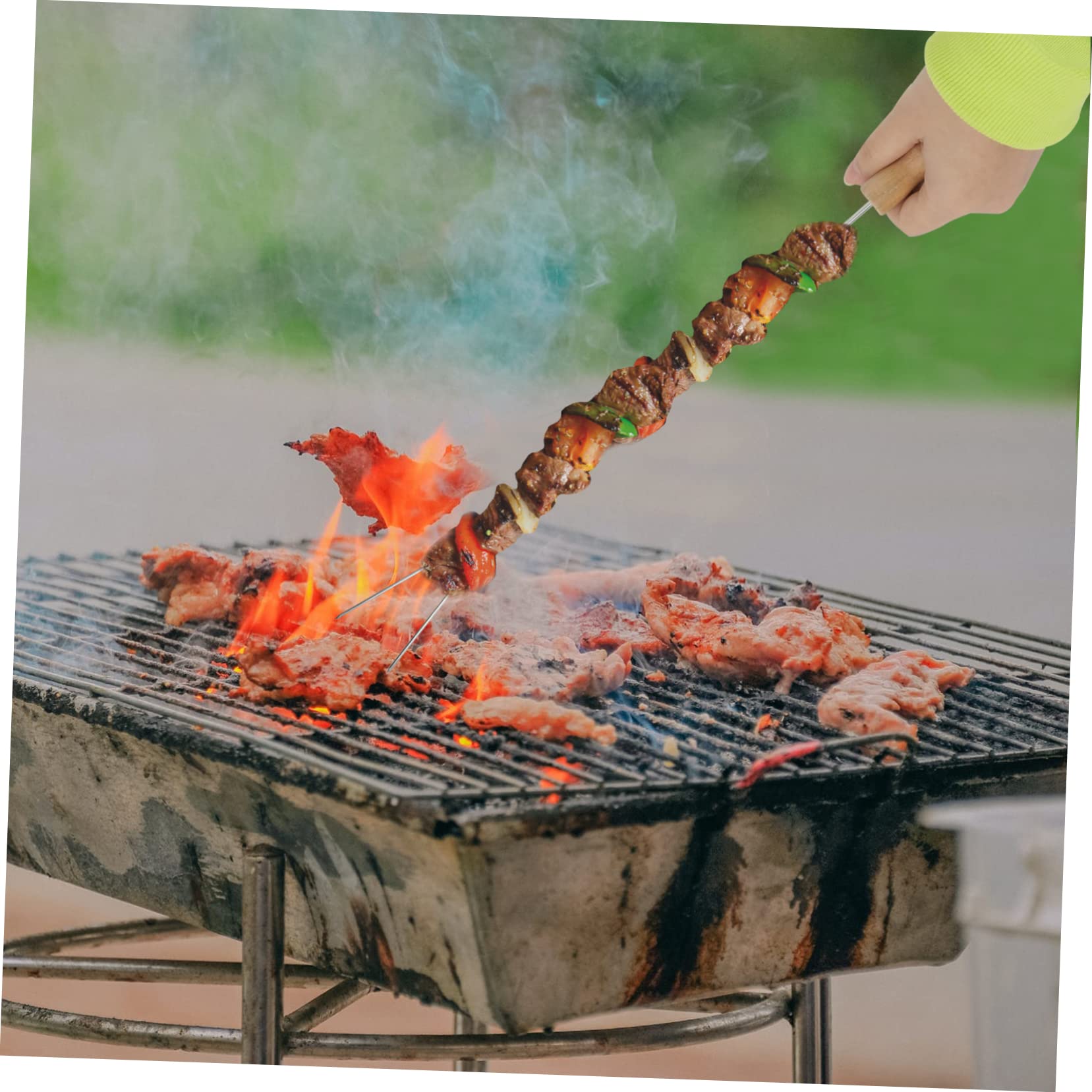 Forchette da Barbecue Set da 15 Pezzi in Acciaio Inossidabile Manico in Legno, Design senza Sbavature, Lunghezza Appropriata per Grigliate All'aperto