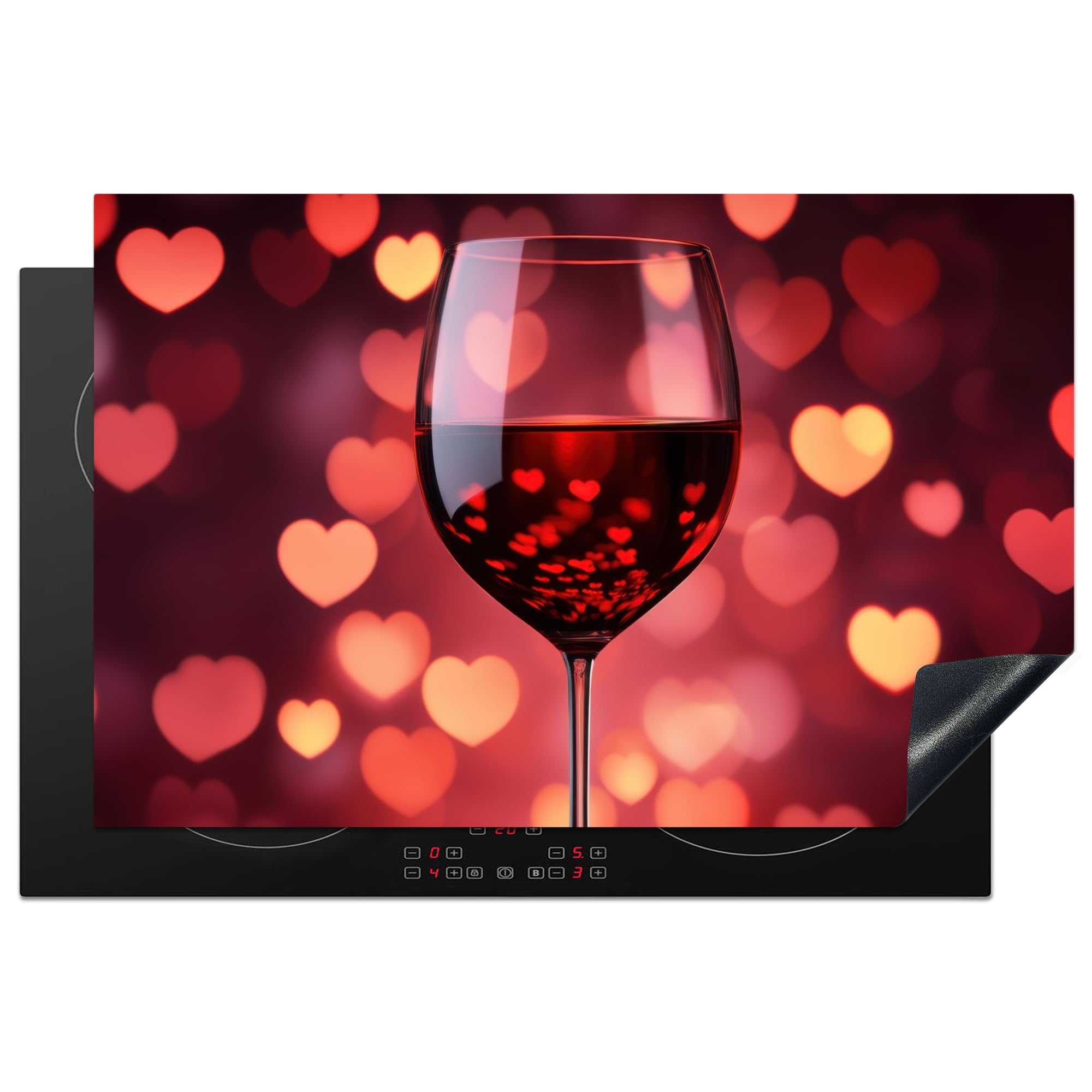 KitchenYeah© Induction Hob Protector Mat 20.5"x31.5" / 80.2x52.2 cm Cooker Top Protectors Cover Ceramic Covers Electric Hobs Vinyl Red - Wine - Hearts — image 1