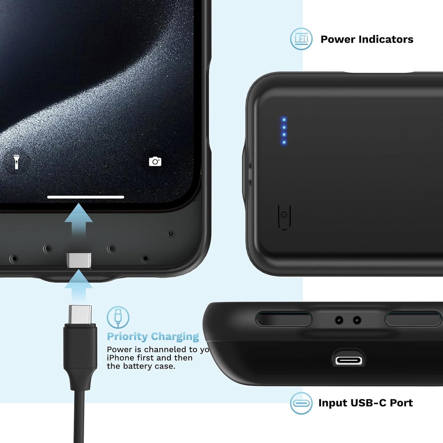 Battery Case for iPhone 15 Pro Max (6.7 inch), 13800mAh [High Capacity] 2026 Upgraded Portable Battery Charging Charger Case, Rechargeable Battery Back with Tempered Glass Screen Protector,Black