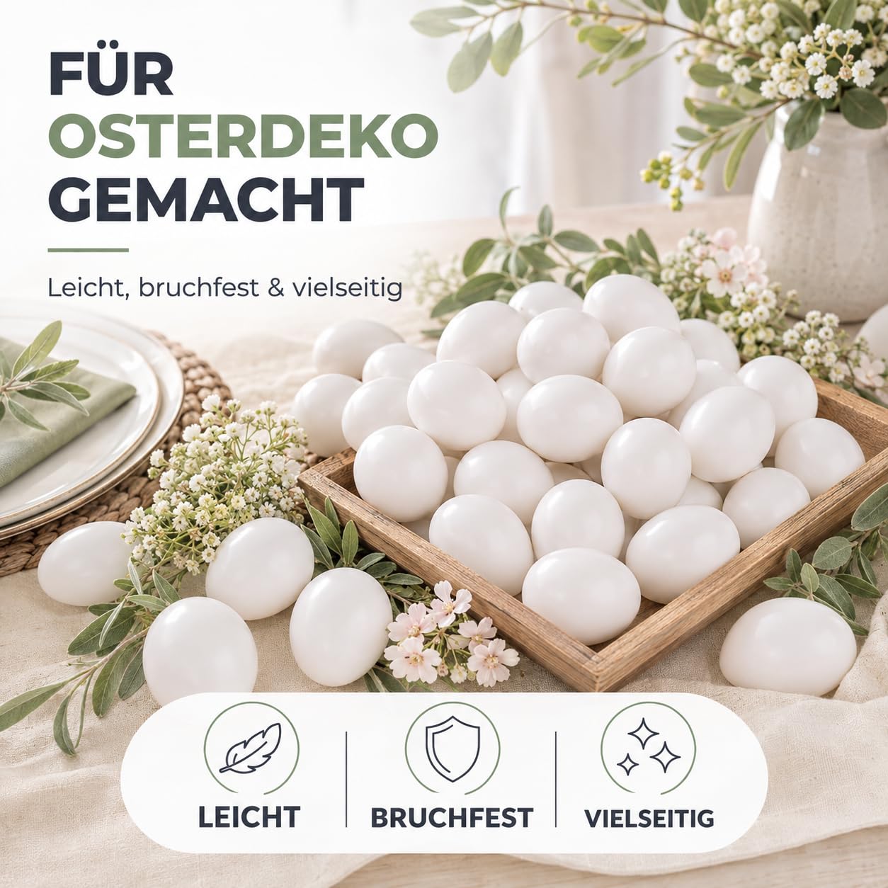 TK Gruppe Timo Klingler 250x Ostereier 6 cm Dekoeier Plastikeier Eier für Ostern Zum Basteln Bemalen Aufhängen aus Plastik, Kunststoff Weiß Kunststoffeier für Deko Dekoration Weiß (250)