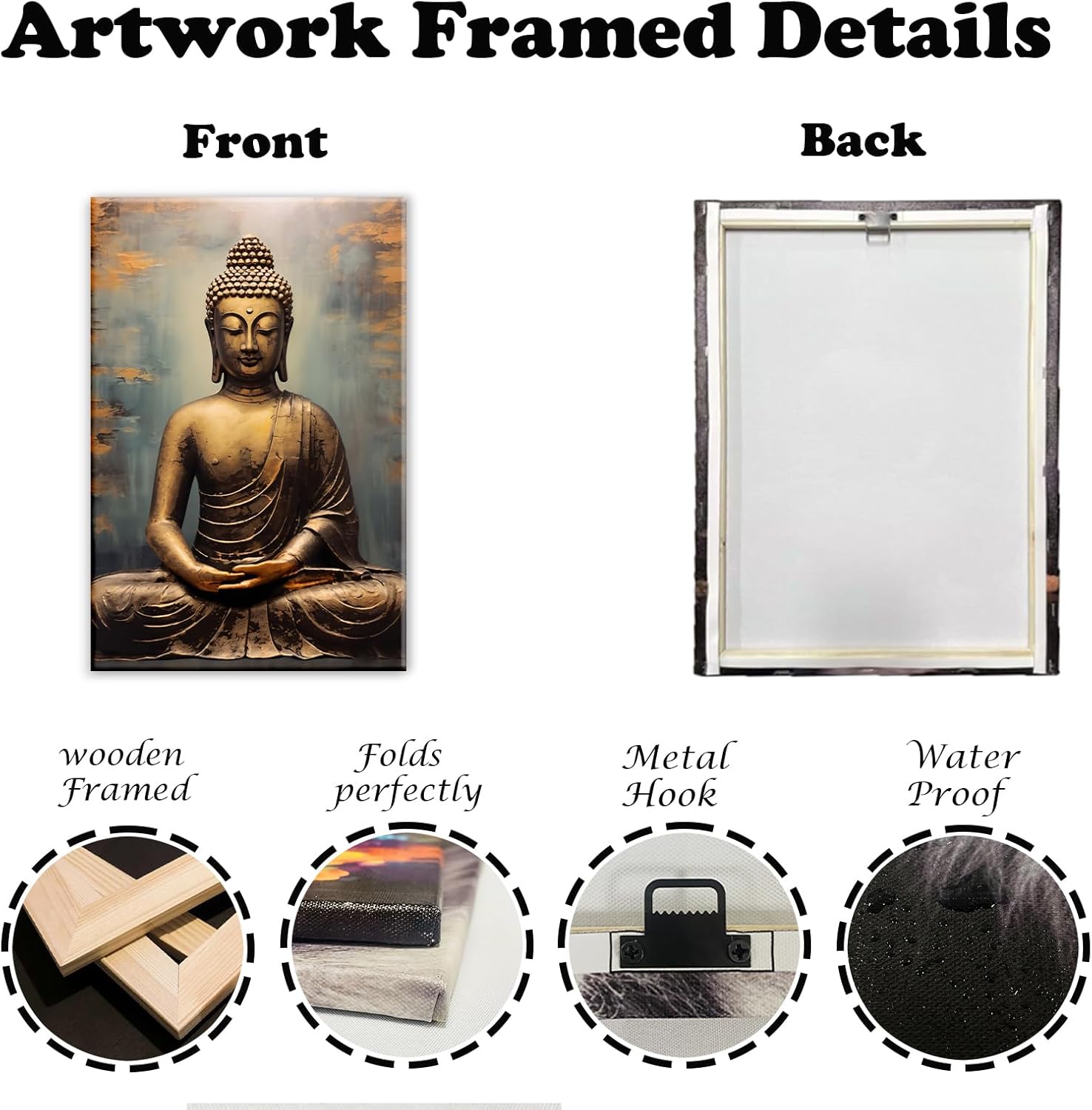 OAAPITI Buddha Canvas Wall Art Retro Buddha Statue Pictures Wall Decor Zen Painting Meditation Artwork For Spirit Bathroom Yoga Room Decor Frame(Artwork-4,16"x24")