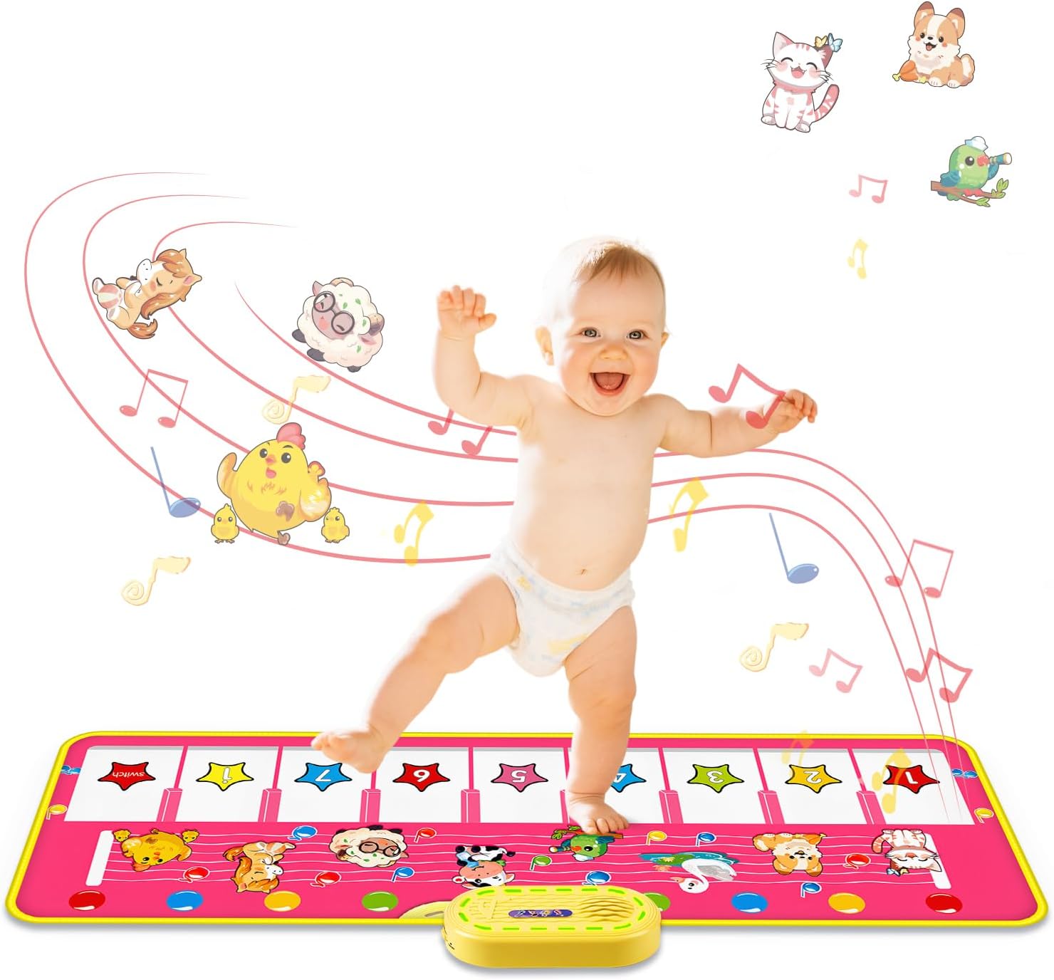 Floor Piano Mat for Toddlers, M SANMERSEN Kids Sensory Educational Dancing Keyboard Musical Mat, Animal Touch Play mat, Toddler Toys for 1 2 3 Year Old Girl Gifts