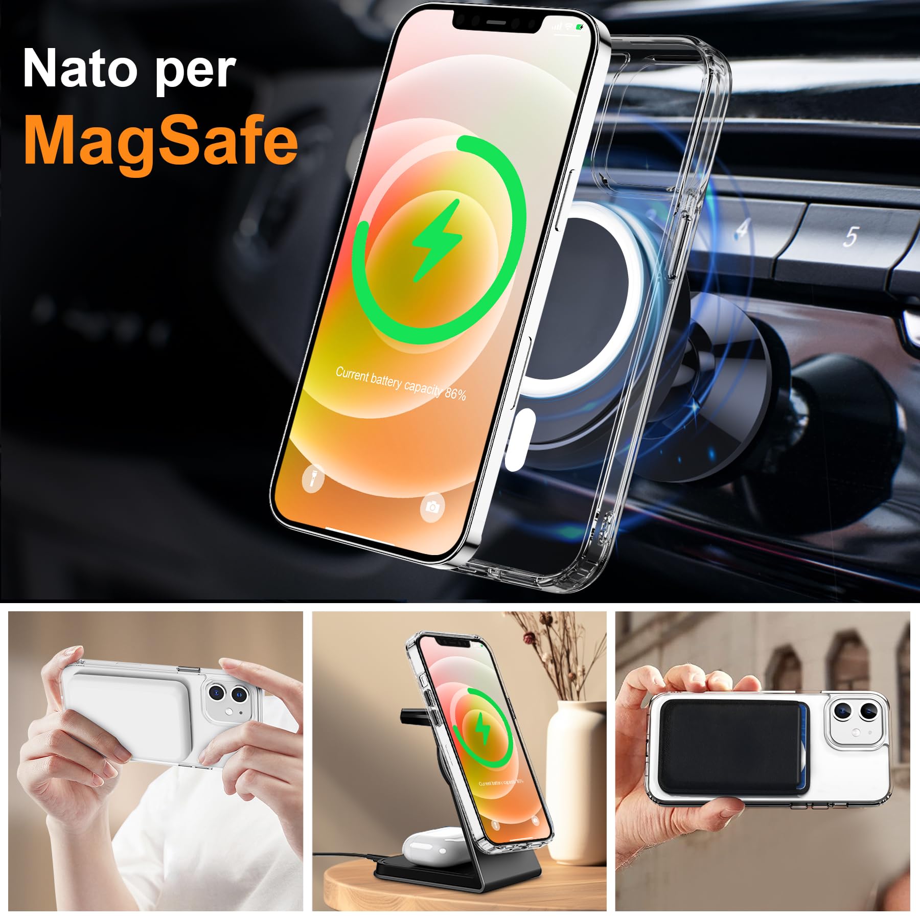 ORETECH Magnetica Cover per iPhone 12/12 Pro,[Compatibile con Magsafe][2 Vetro Temperato],Custodia Protettiva Antiurto Protezione per iPhone 12/12 Pro Cover,Trasparente