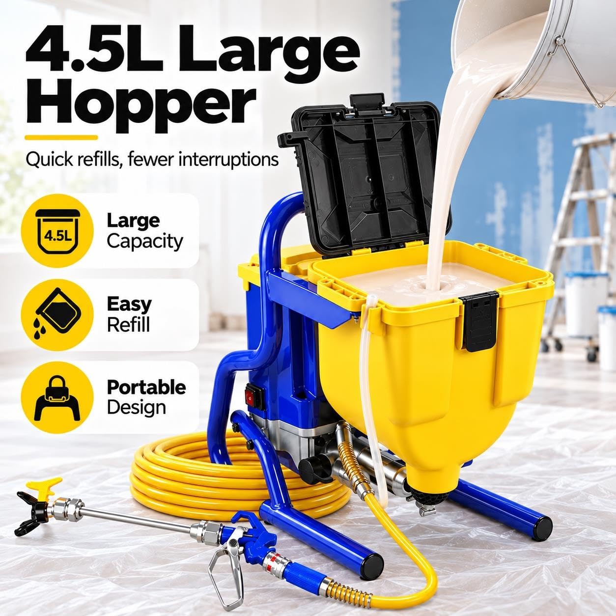 Pulverizador Airless portátil con ajuste de presión, flujo bajo-alto
