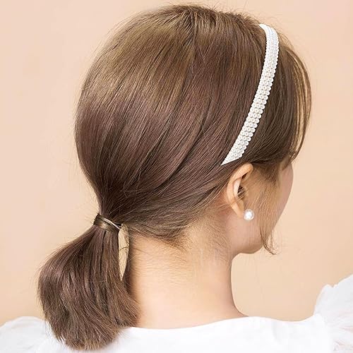 Miniatura 4 de Cinaci 8 piezas decorativas doradas para boda, fiesta de cumpleaños, graduación, diadema de perlas artificiales con cuentas brillantes, accesorios