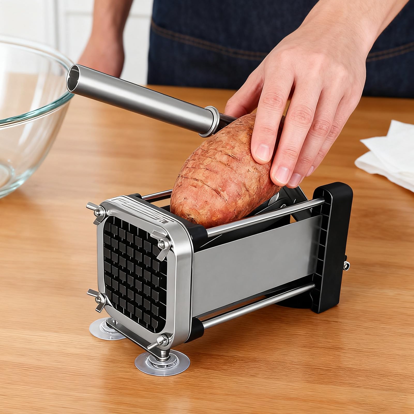 Cortador Para Patatas Fritas Acero Inoxidable Picadora Manual Utensilios | Cortador Manual De Patatas Para Freír Para Comidas, Ensaladas En Hogar, Restaurante Y Camping