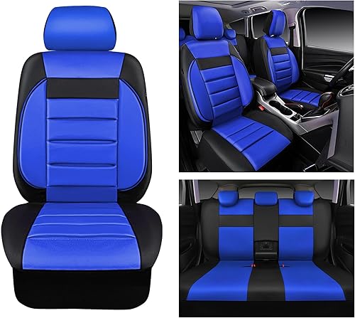 Miniatura 7 de CAR PASS Juego completo de fundas de asiento de cuero, universal, resistentes al agua, soporte de respaldo de espuma 3D, comodidad de lujo, 5