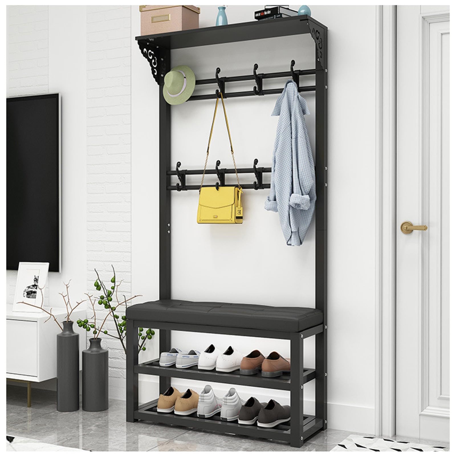 MSHGSKU Multifunctional Shoe Storage Bench with Coat Rack 80CM Entryway nizer with 2 Tier Shoe Shelf Ideal for Hallway Living Room and Entryway Furniture