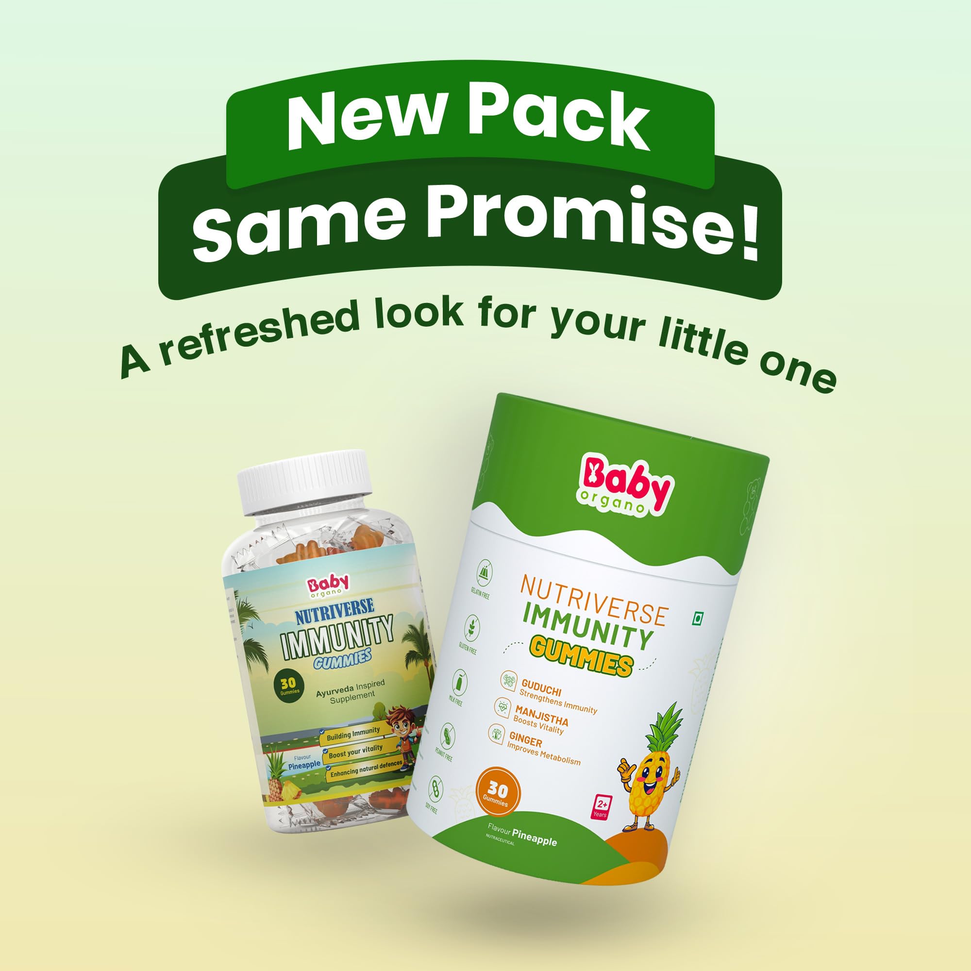 BabyOrgano® Nutriverse Immunity Gummies for Kids (2-15 Years) | 4+ Ayurveda-Inspired Herbs | Boosts Stamina, Energy & Vitality | Gelatin-Free, Gluten-Free, Soy-Free | Pineapple Flavor | 30 Gummies – New Launch - Image 2 thumbnail