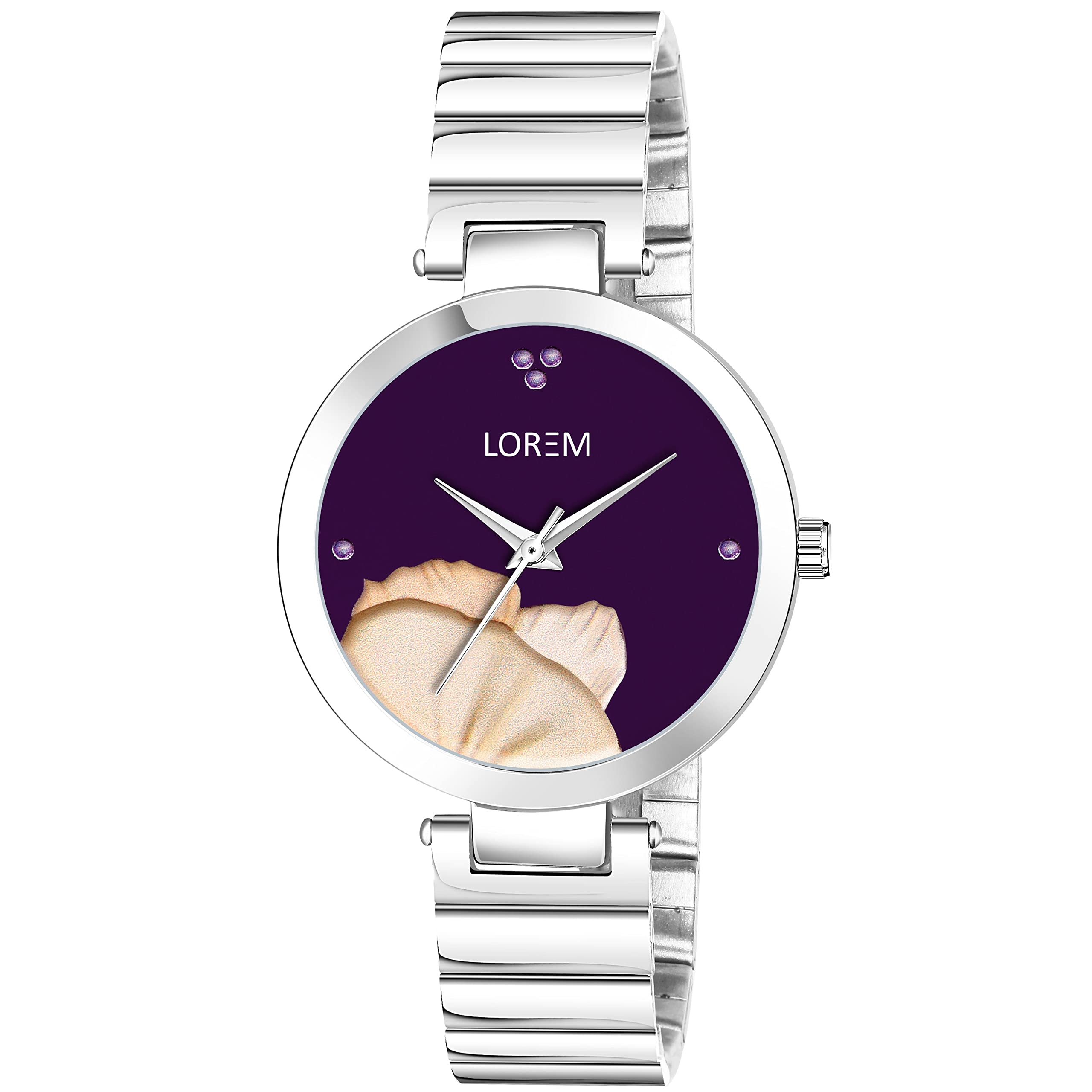 LOREM Flower Design Purple Designer Dial Silver Metal Strap Round Analoge Watch for Women- FZ-LR311 (B0BXLHNCD4) Amazon Price History, Amazon Price Tracker