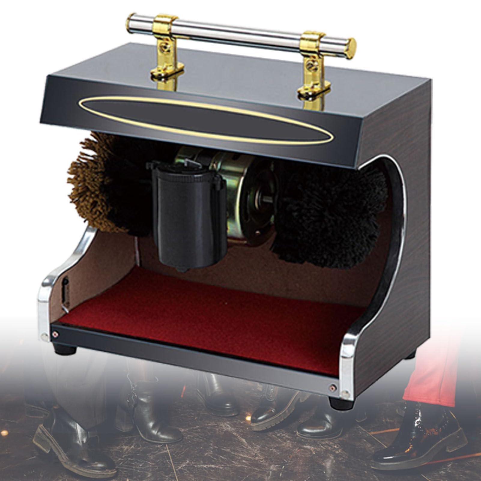 Macchina Automatica Lucidascarpe, Lucidatrice Elettrica da 45W con Sensore Automatico e Dispenser per Lucido - Lucidatrice per Scarpe 1400RPM per Casa, Ufficio, Hotel e Banca black