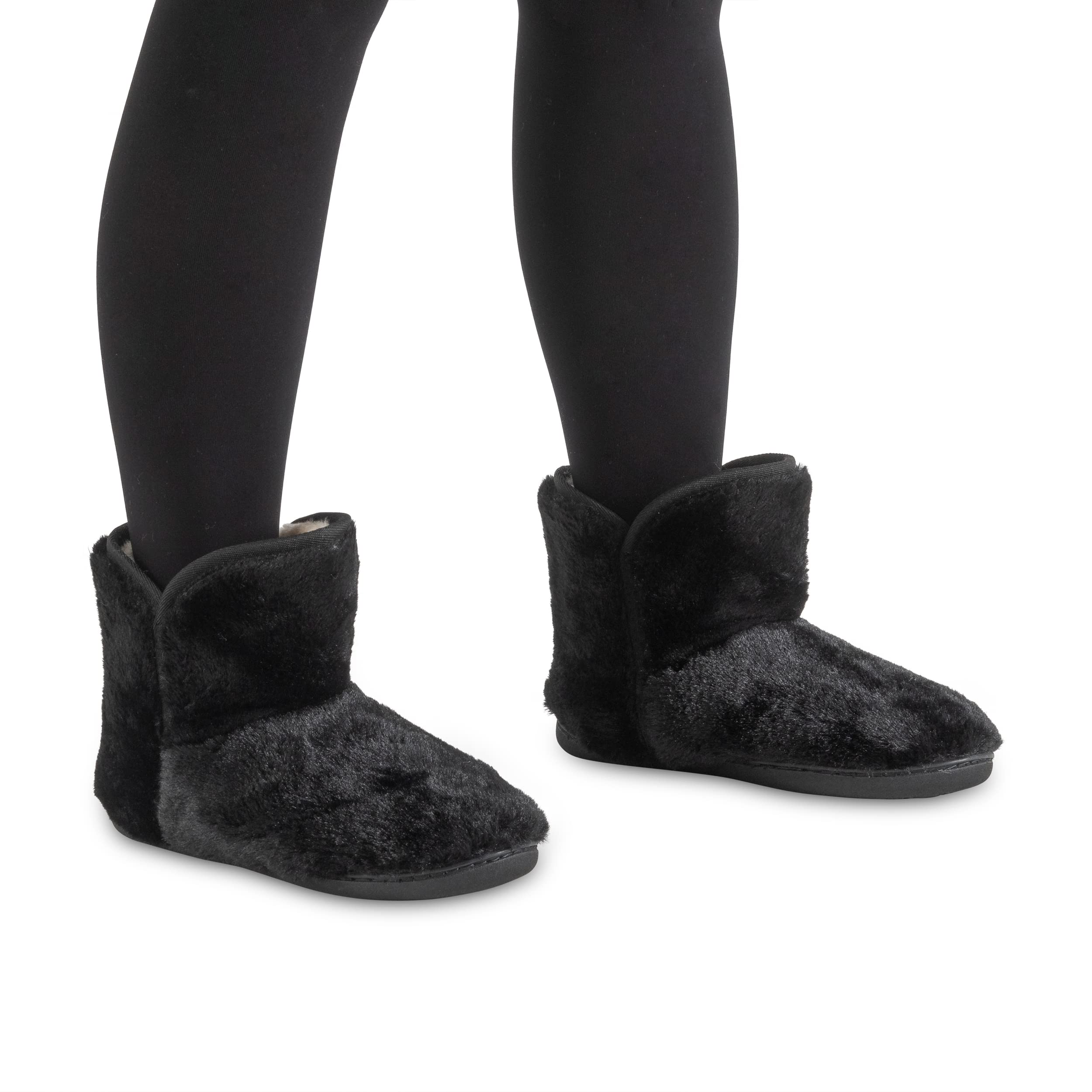 Polar Womens Memory Foam Indoor Faux Fur Fleece Bootie Rubber Sole Comfort Outdoor Anti Slip Durable Slippers - Black Fur - AYC0862 - EU41/UK8