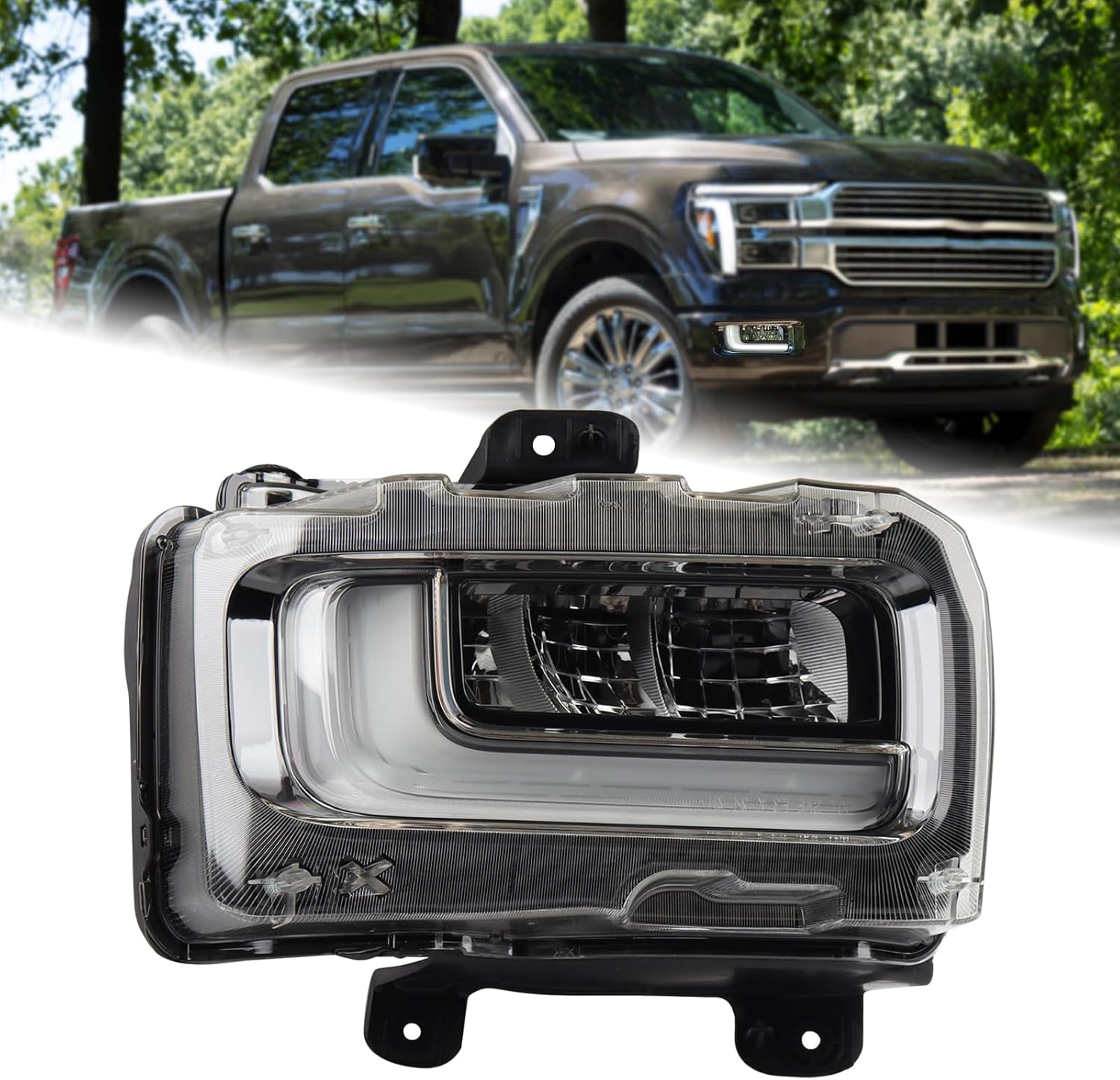 LED DRL Fog Light Lamp Assembly Compatible for 2024 2025 Ford F150 F-150 King Ranch/Platinum Right Passenger Side RL3Z15200A