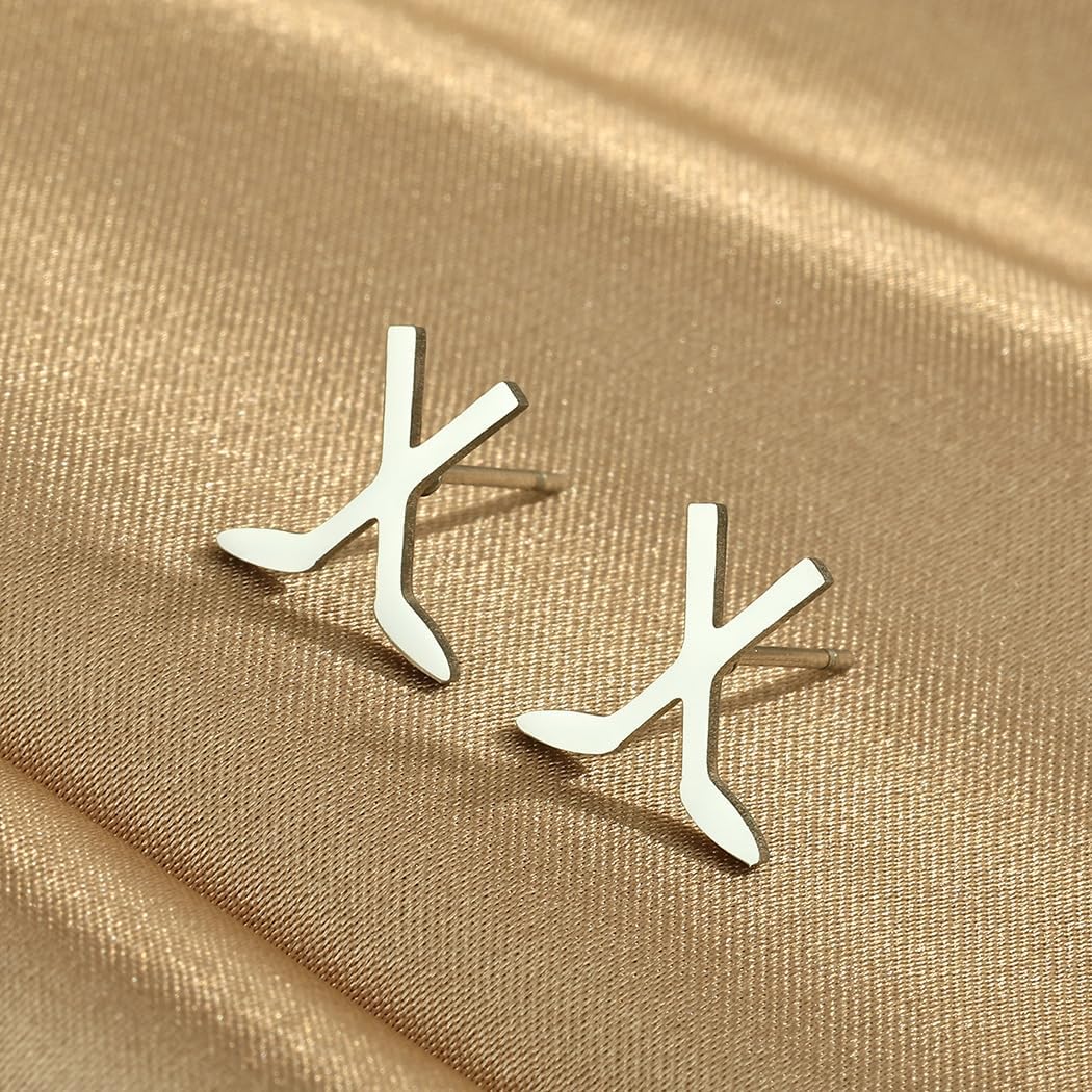 Dreuyet Tiny Ice Hockey Stick Ice Hockey Skates Stud Earrings Set for Women Men Minimalist Stainless Steel Cartilage Small Studs Earring Fashion Ice Hockey Sports Jewelry Gifts - Image 6