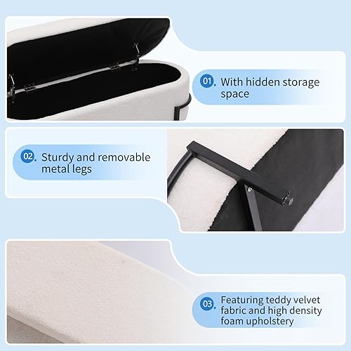 Miniatura 82 de Banco otomano de almacenamiento con brazos, banco de lino para dormitorio, banco de almacenamiento con botones para entrada, sala de estar, pasillo,