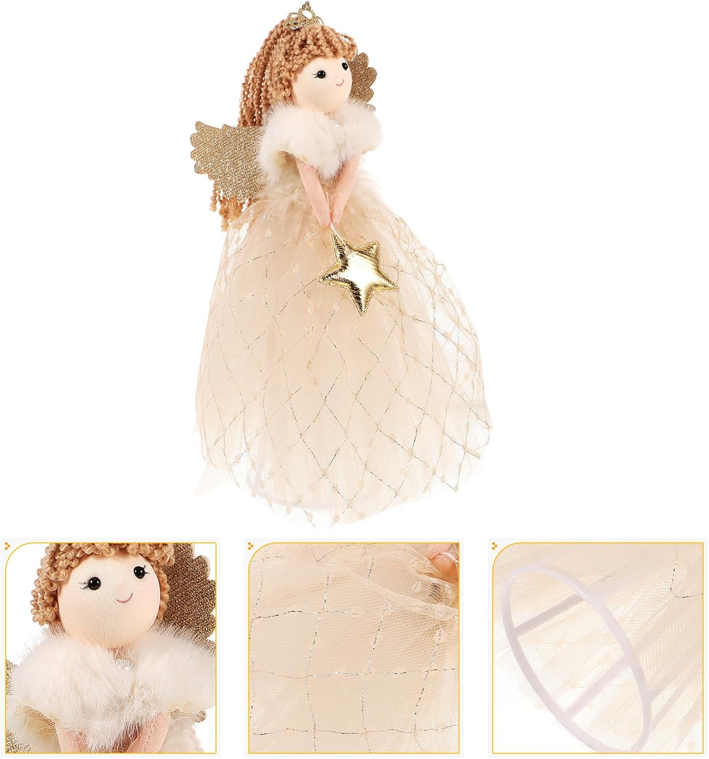 Christmas Tree Topper Angel, Xmas Tree Toppers Angel Figure Ornament Girl with Dress Wings, Treetop for Indoor Office Holiday - Image 9