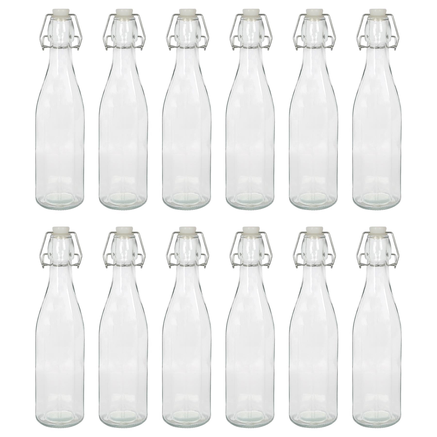 Argon Tableware 520ml Glass Bottles with Swing Top - Clear - 12x Reusable Empty Water Wine Milk Olive Oil Juice Gin Home Brew Brewing Drinking Fridge Dispenser Storage Jars with Stopper Lid