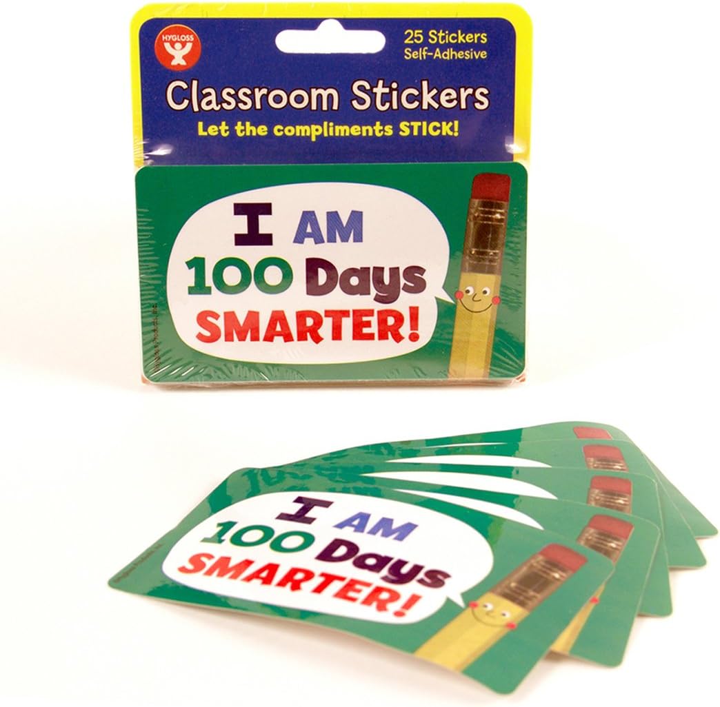 Hygloss Products Large Classroom Reward Stickers, 2 x 3.5-Inch, "I Am 100 Days Smarter" 25 Stickers