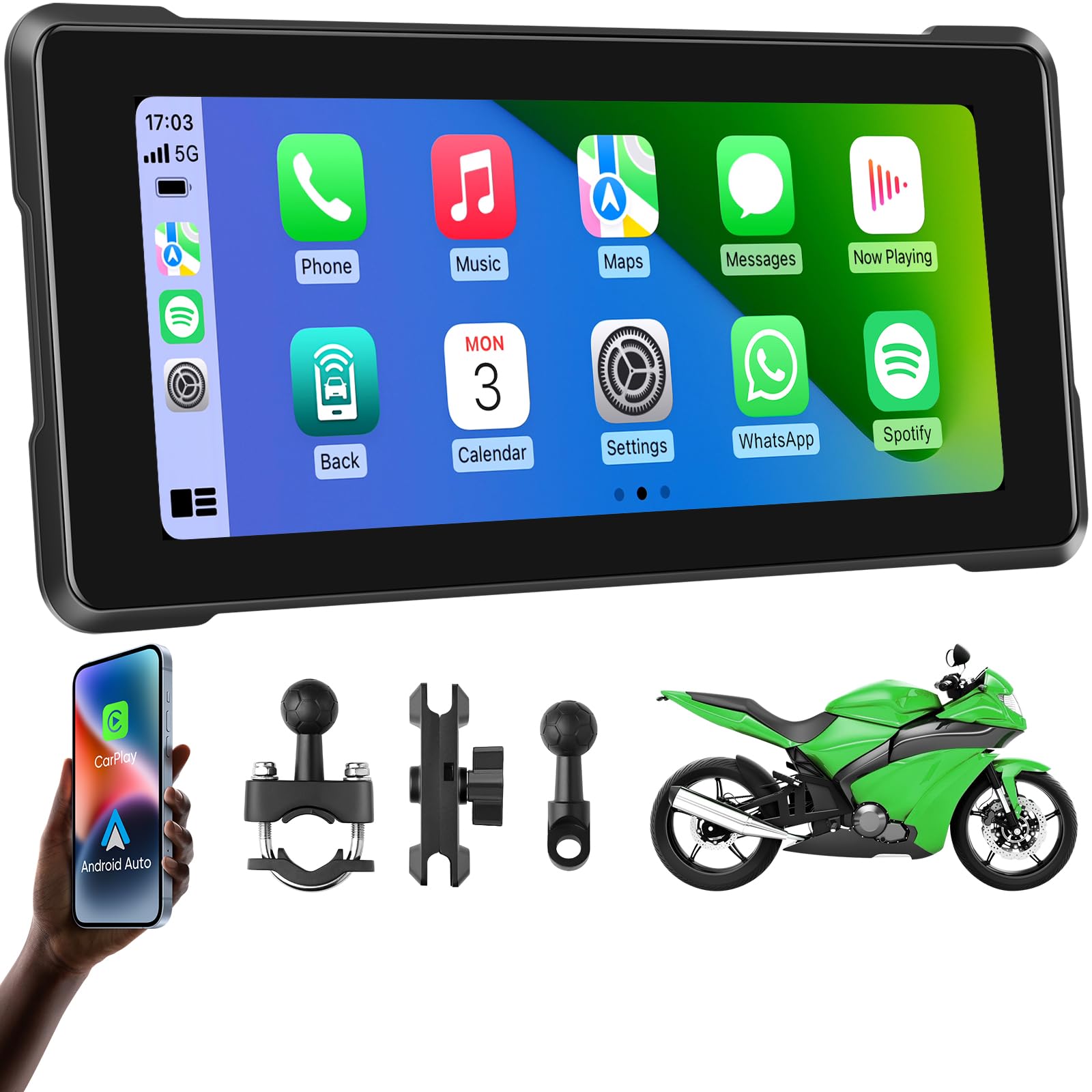 6.86-Inch Wireless Motorcycle Carplay GPS Navigation System with Apple Carplay and Android Auto, Portable Moto Car Play Screen with Dual Bluetooth, Navigation, Siri, Google Assistant, Anti-Glare-image-30