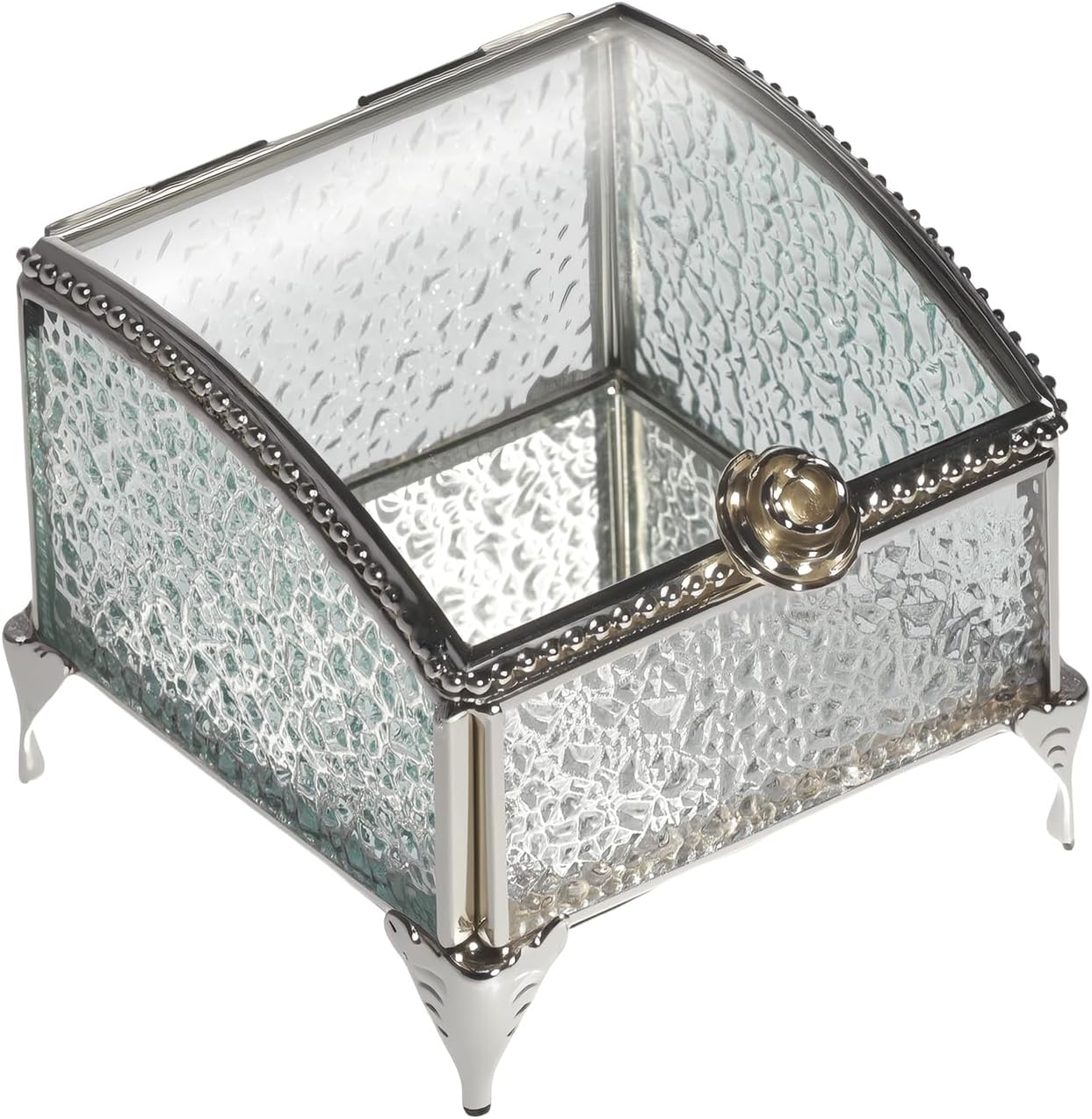 Glass Vintage Jewelry Box Keepsake storage Trinket Ring Display Box Home Decor Baked Curved Clear Glass Box Organizer(3.8x3.8x3Inches)