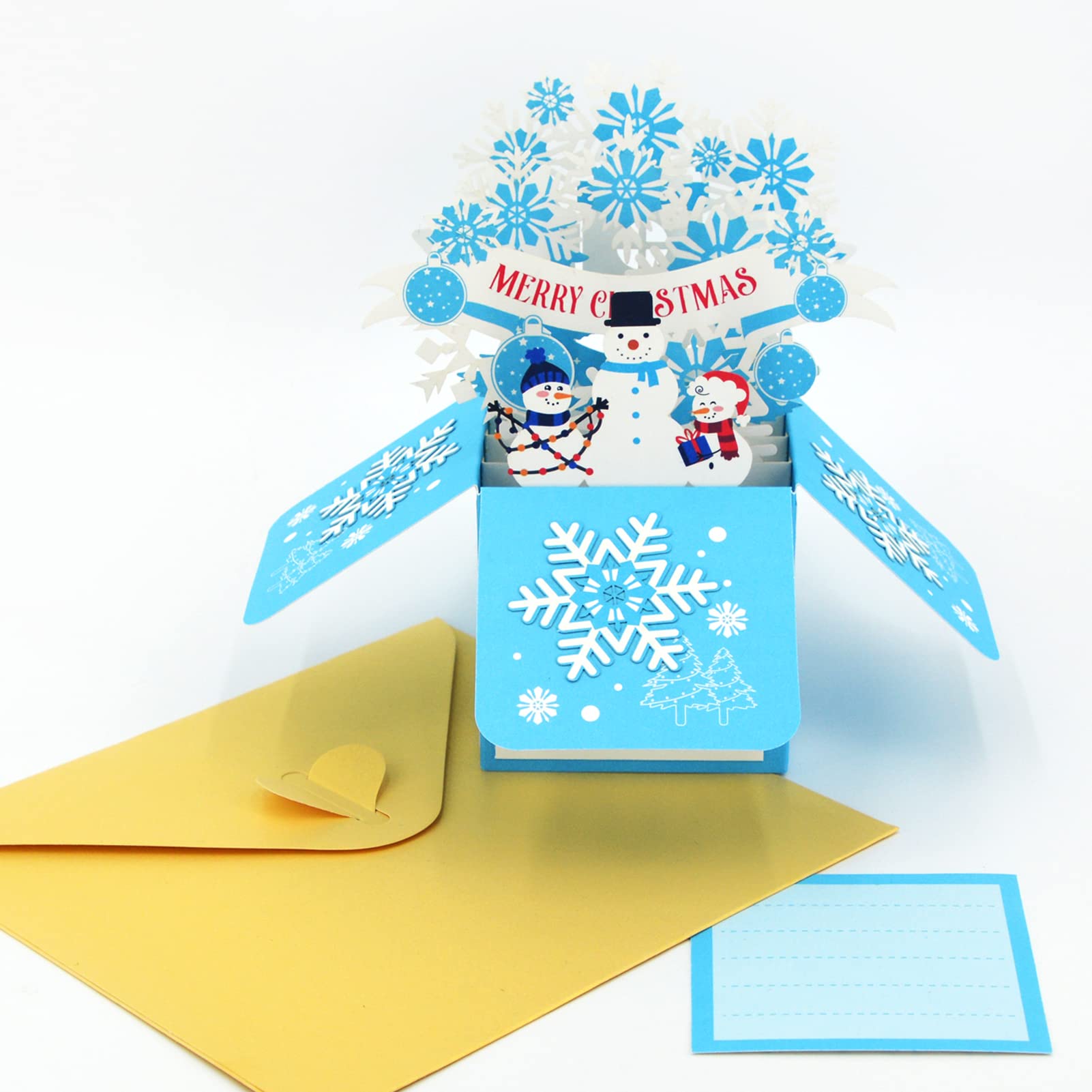 Fassory 3D Christmas Card with Envelope, Merry Christmas Pop Up Card, 3D Box Greeting Card (Snow & Snowman) - Image 4