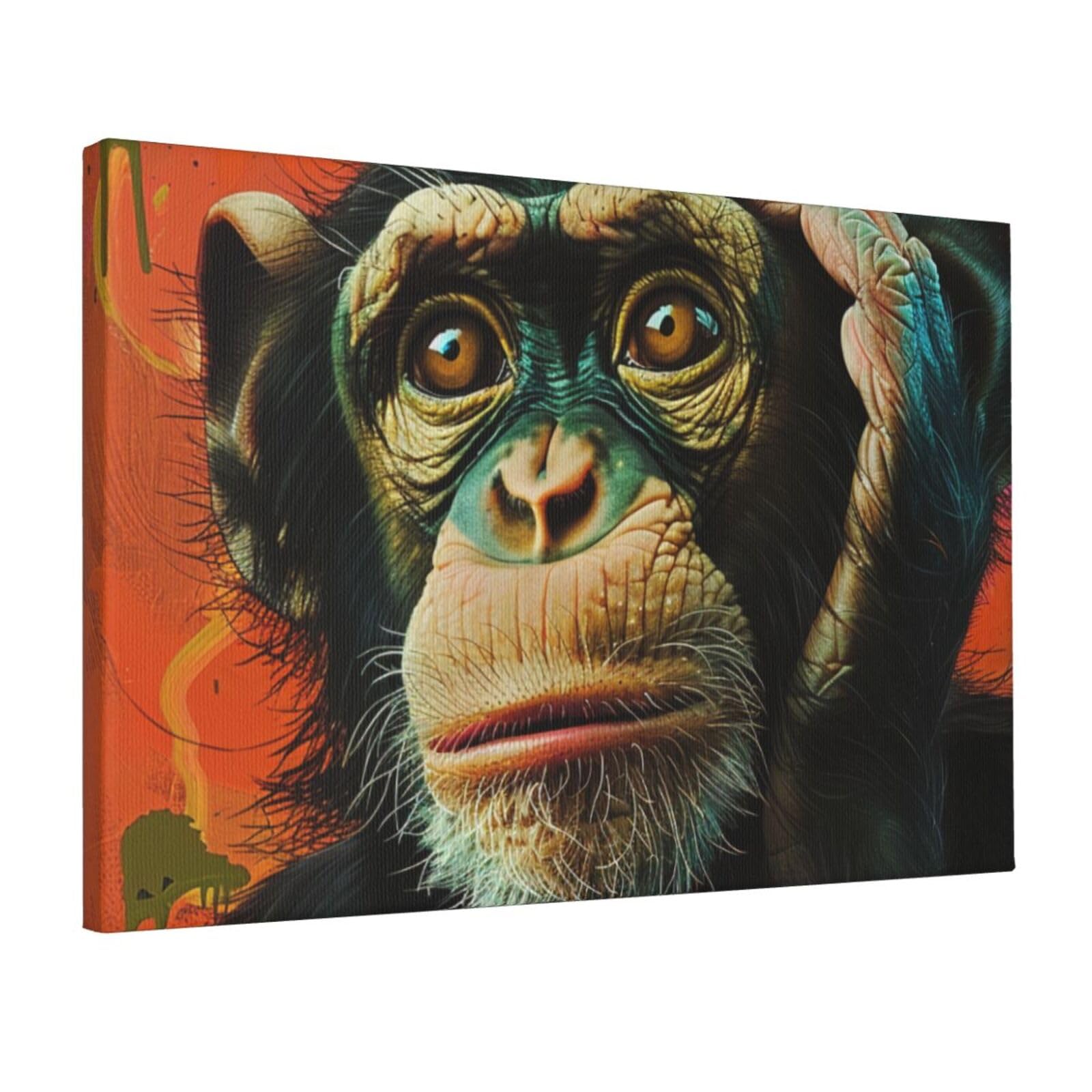 YKLJG Monkey Printed Wall Art Canvas Prints 45x30 CM Wooden Framed Picture Painting Artwork for Bedroom Kitchen Home Office Decor
