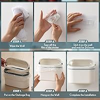 Vista 4 de Bokon 2 mini botes de basura con tapa extraíble para montar en la pared, mini cubo de basura con 4 rollos de bolsas de basura gruesas