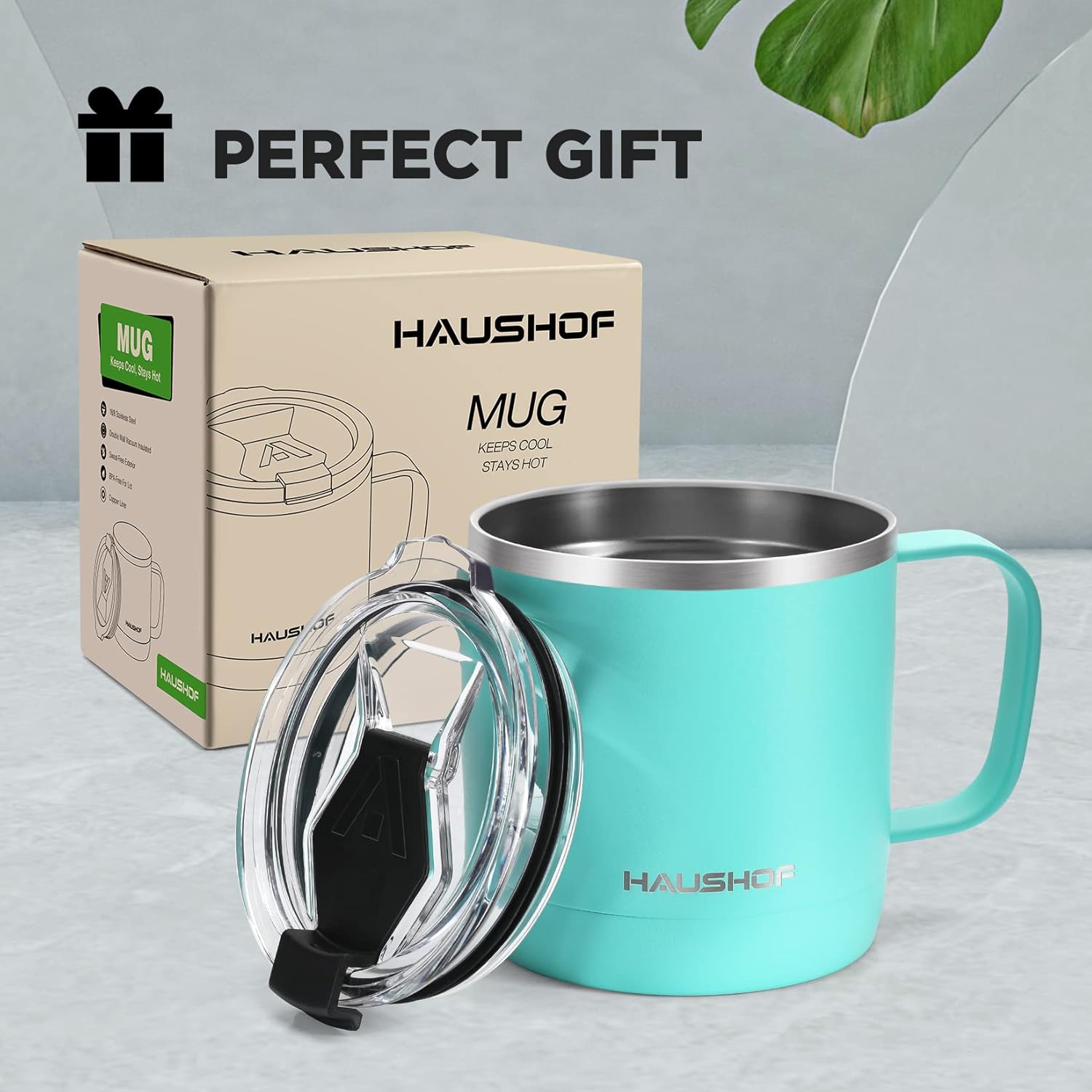 HAUSHOF Lake Blue 14 oz Coffee Mug and 6PC Kitchen Knife Set