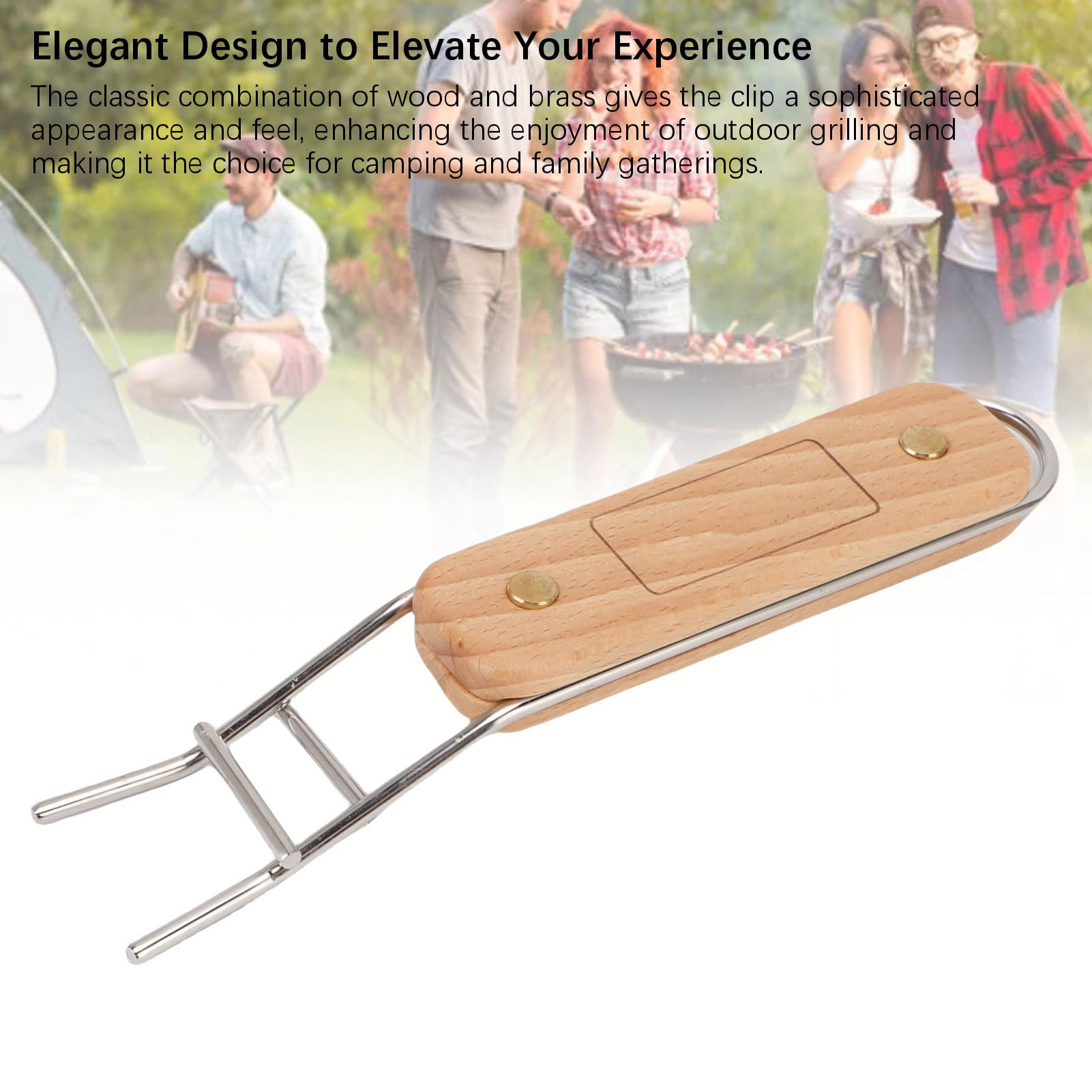 Poignée de Barbecue en Acier Inoxydable avec Lève-grille en Bois, Antidérapante et Multifonctionnelle pour Camping et Cuisson Extérieure