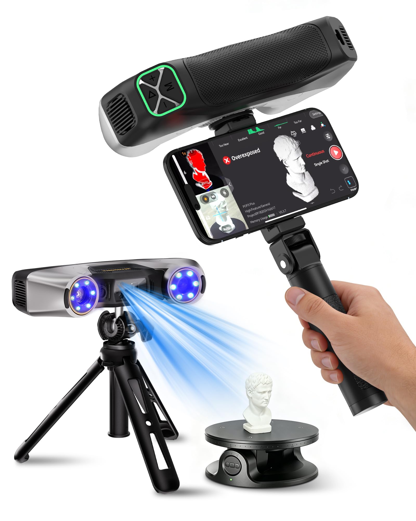 Revopoint MetroY Pro 3D Scanner, Professioneller Blaulaser 3D Laserscanner für 3D-Druck, Reverse Engineering, CAD-Modellierung & Qualitätsprüfung, 0,01 mm Präzision, 62 Linien Vollfeld, Wi-Fi 6