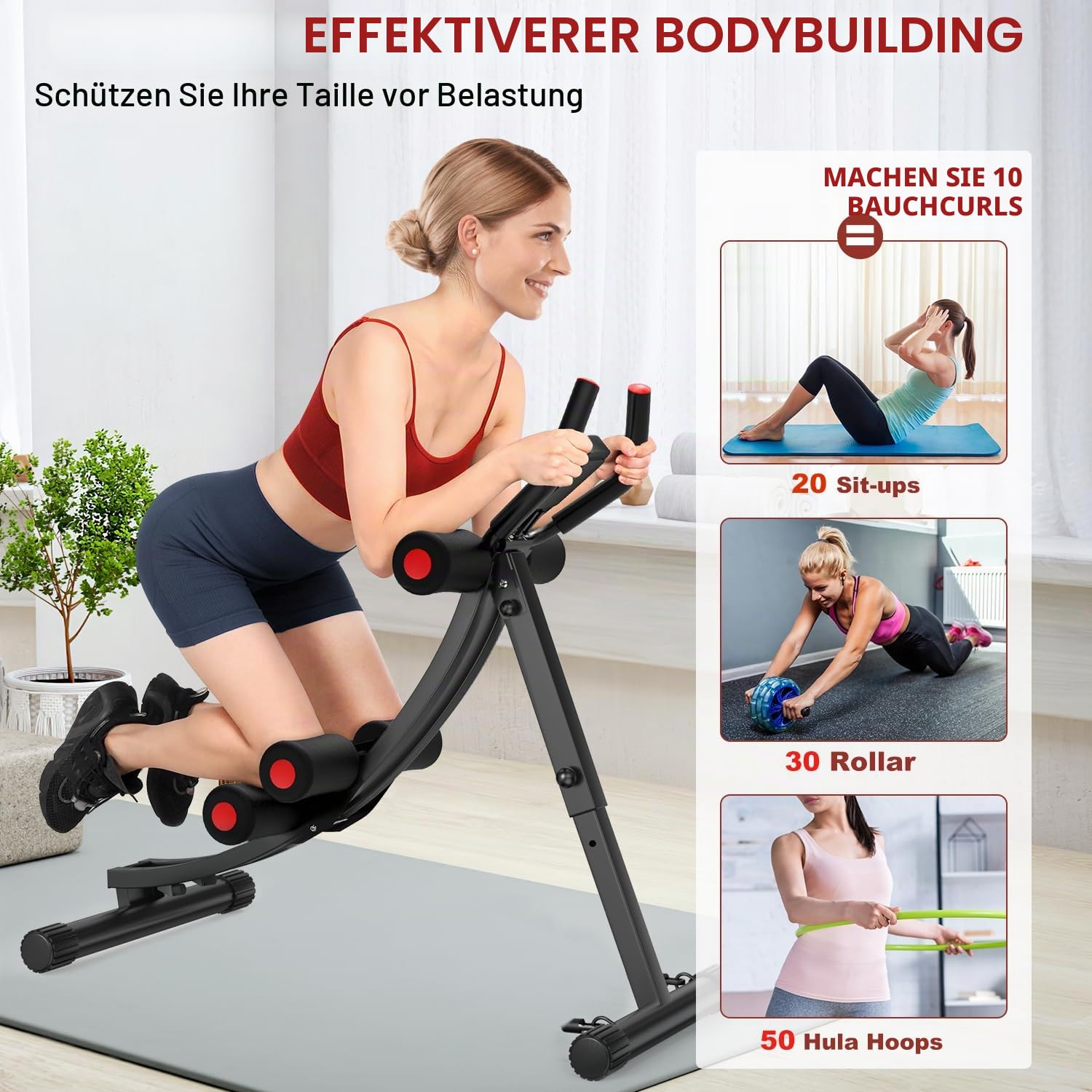 Bauchmuskelmaschine, verstellbare Bauchmuskel-Trainingsgeräte für Heim-Fitnessstudio, faltbare Bauchmuskeltrainer-Maschine, Krafttrainingsgerät, Core & AB Trainer Maschine für Körperformung