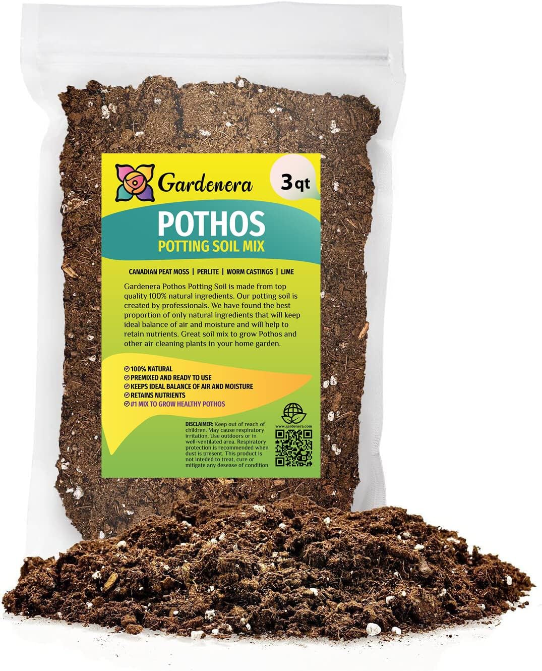 GARDENERA Air-Purifying Plant Potting Mix - 3 Quart - Potting Soil for Pothos, Parlor Palm, and Peace Lily - Made with Natural and Organic Ingredients